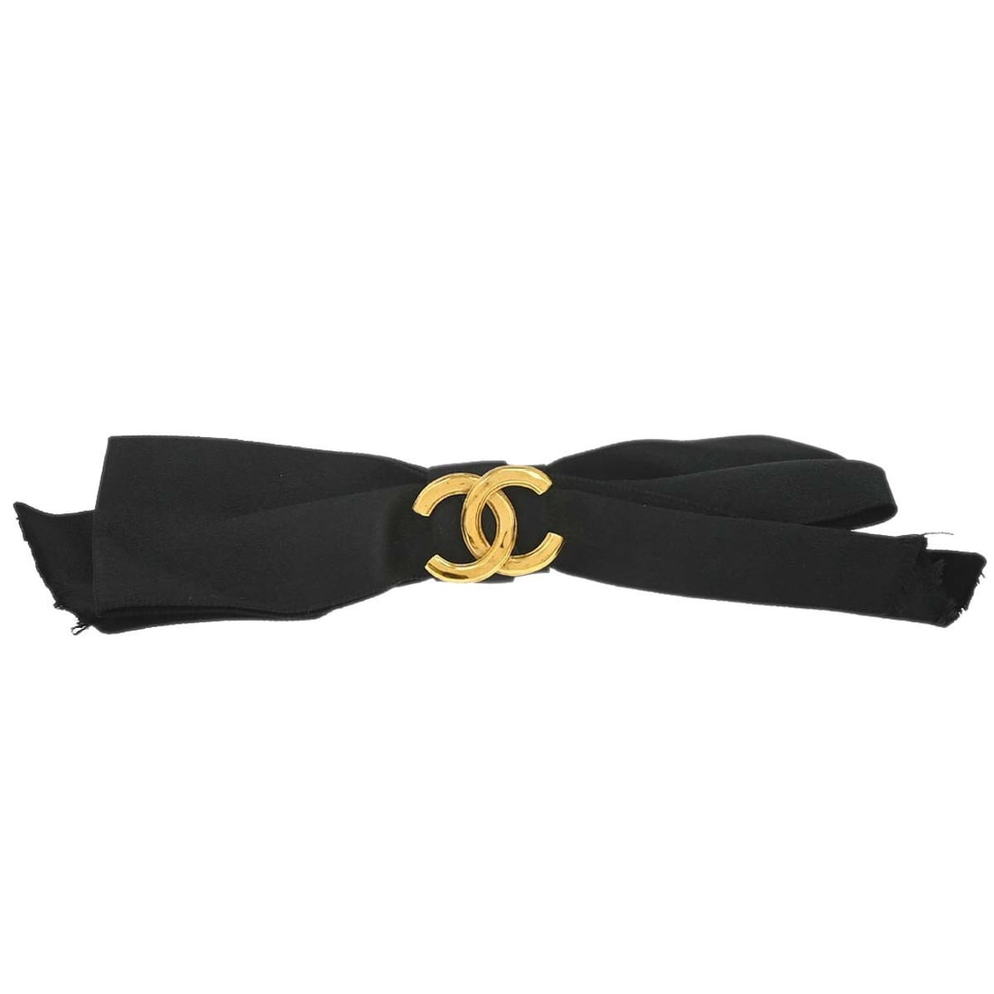 CHANEL CC Bow Satin Hair Barrette Black France (1 of 10)