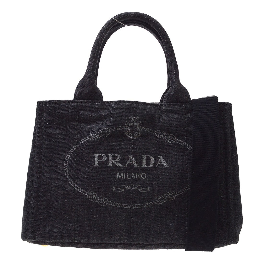 PRADA Canapa 1BG439 2way Canvas Tote Bag Black Medium: PRADA Canapa 1BG439 2way Canvas Tote Bag Black Medium Prada Canapa 2way tote handbag in black canvas with logo accent and silver-tone hardware. This medium tote features dual carry options with top ha