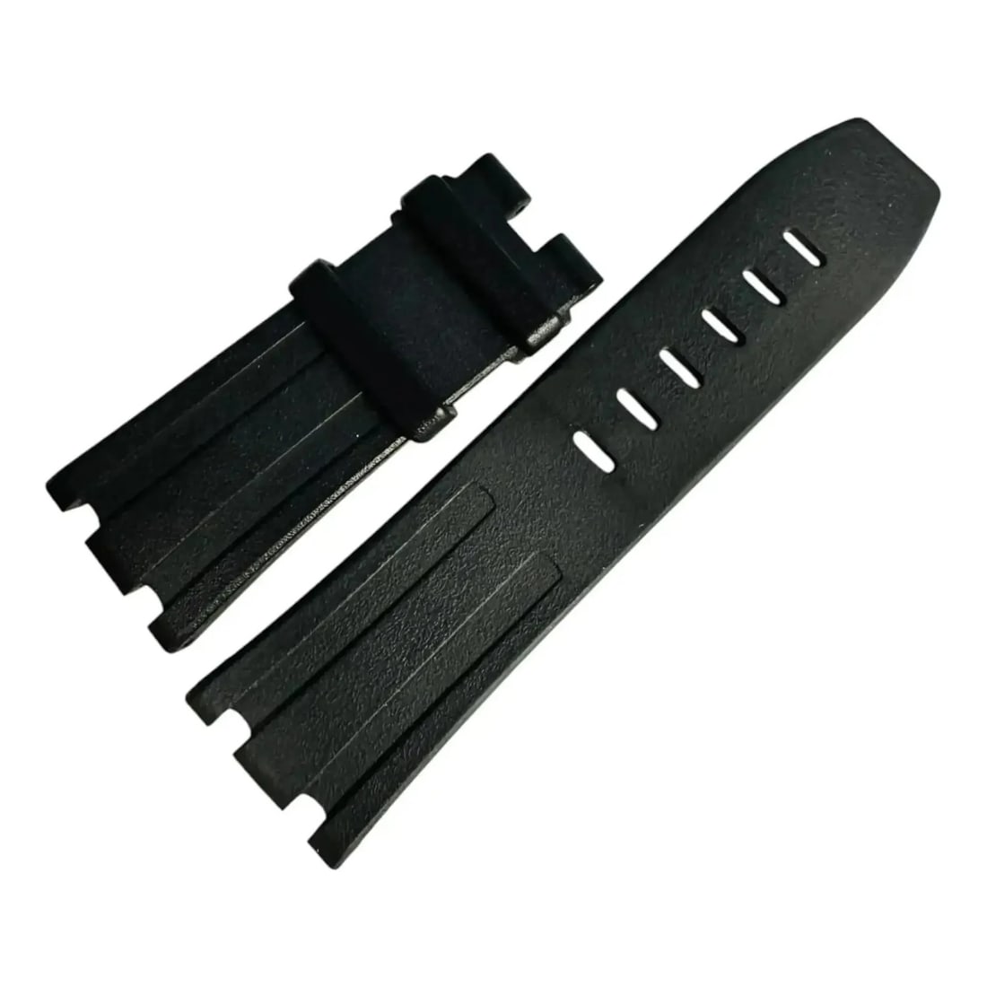 Black Rubber Watch Band for Audemars Piguet Royal Oak Offshore: Black Rubber Watch Band for Audemars Piguet Royal Oak Offshore Black rubber two-piece diver strap for an Audemars Piguet Royal Oak Offshore wristwatch. This men's watch band is pre-owned and unworn. S