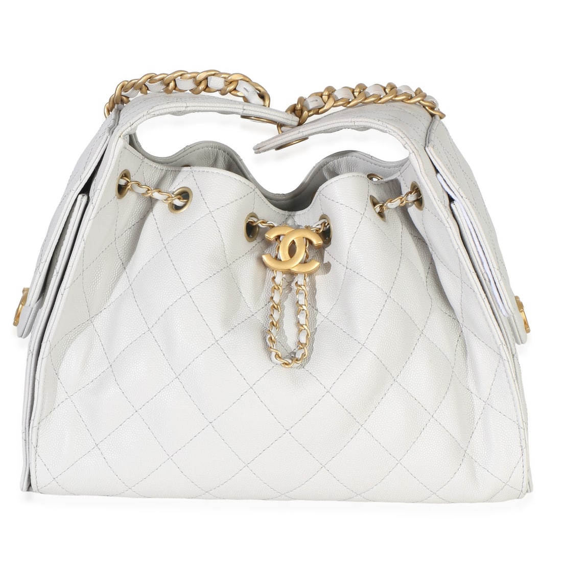 Chanel Small Chanel 25 Gray Caviar Leather Hobo Bag: Chanel Small Chanel 25 Gray Caviar Leather Hobo Bag Chanel Small Chanel 25 hobo in light gray quilted caviar leather with a drawstring closure and gold-tone hardware. This pre-owned shoulder bag featu