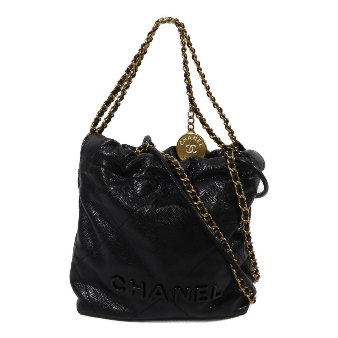 CHANEL Chanel 22 Mini 2way Shoulder Bag AS3980 Black Calfskin: CHANEL Chanel 22 Mini 2way Shoulder Bag AS3980 Black Calfskin Chanel 22 Mini chain shoulder bag in black calfskin leather with a 2-way design. This women's bag features an interior open pocket and inc