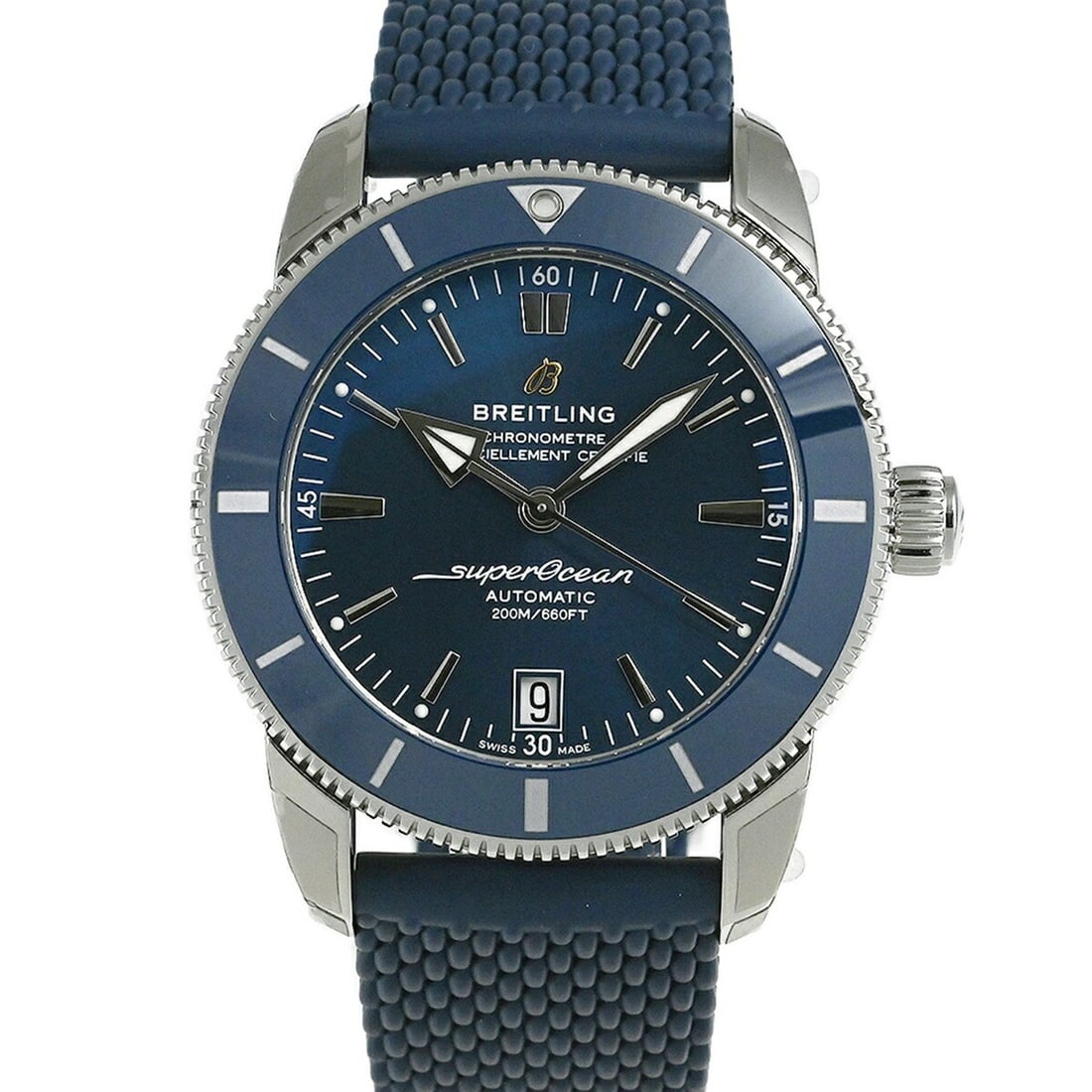Breitling AB2010161C1S1 Superocean Heritage 42 Blue Dial Automatic Watch: Breitling AB2010161C1S1 Superocean Heritage 42 Blue Dial Automatic Watch men's wristwatch from the Superocean Heritage 42 line. This automatic model features a stainless steel case, blue dial, and sap