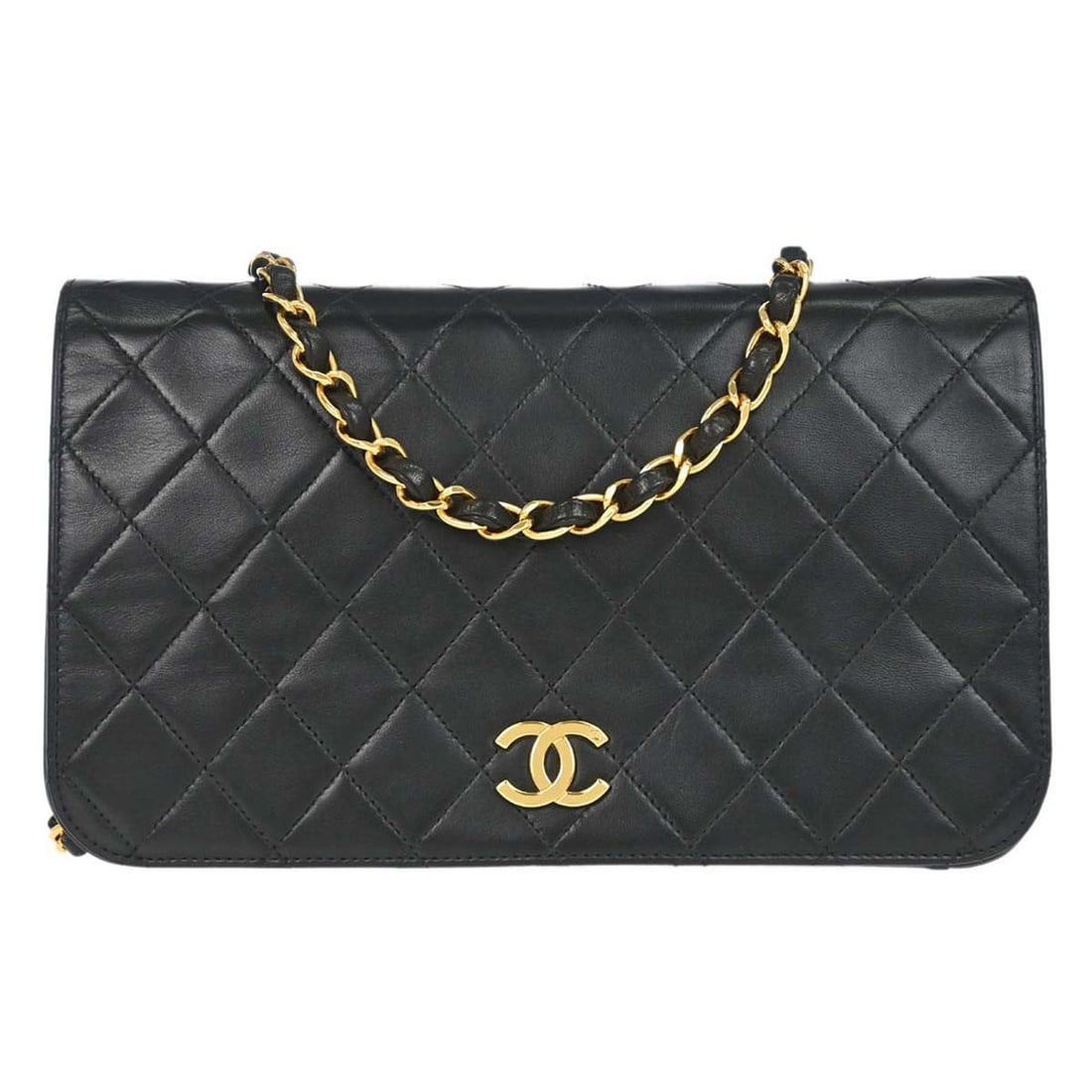 CHANEL Pushlock Full Flap Shoulder Bag Black Lambskin: CHANEL Pushlock Full Flap Shoulder Bag Black Lambskin Chanel Pushlock Small Full Flap shoulder bag in black lambskin leather with logo accent and shoulder strap. This women's bag features a zippered c