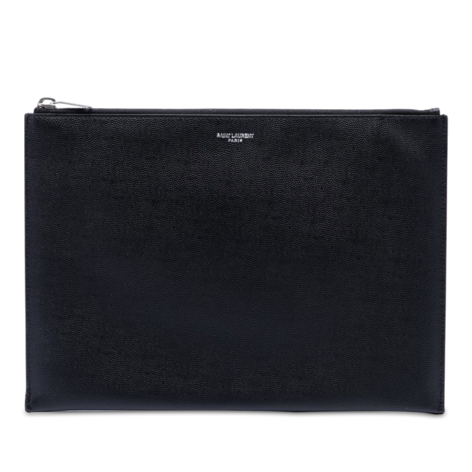 Saint Laurent Grain De Poudre Leather Zip Clutch Bag: Saint Laurent Grain De Poudre Leather Zip Clutch Bag Saint Laurent Grain De Poudre Zip Clutch in black leather with a top zip closure and interior slip pockets. Made in Italy. Condition AB with visibl