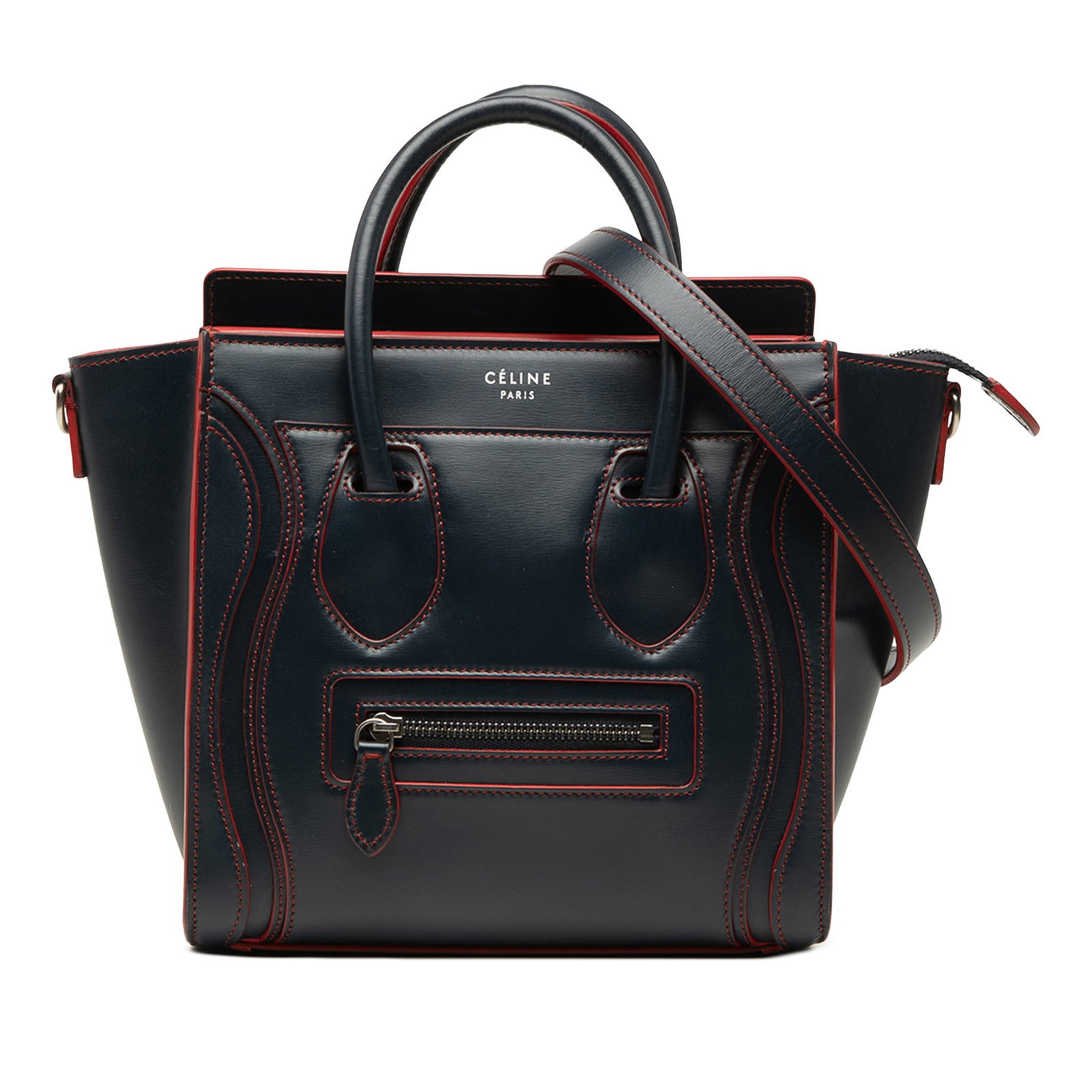 Celine Luggage Tote Nano Bicolor Smooth Calfskin Leather Bag: Celine Luggage Tote Nano Bicolor Smooth Calfskin Leather Bag Celine Nano Bicolor Smooth Calfskin Luggage Tote crafted in leather with leather trim. This structured bag features rolled leather handles,