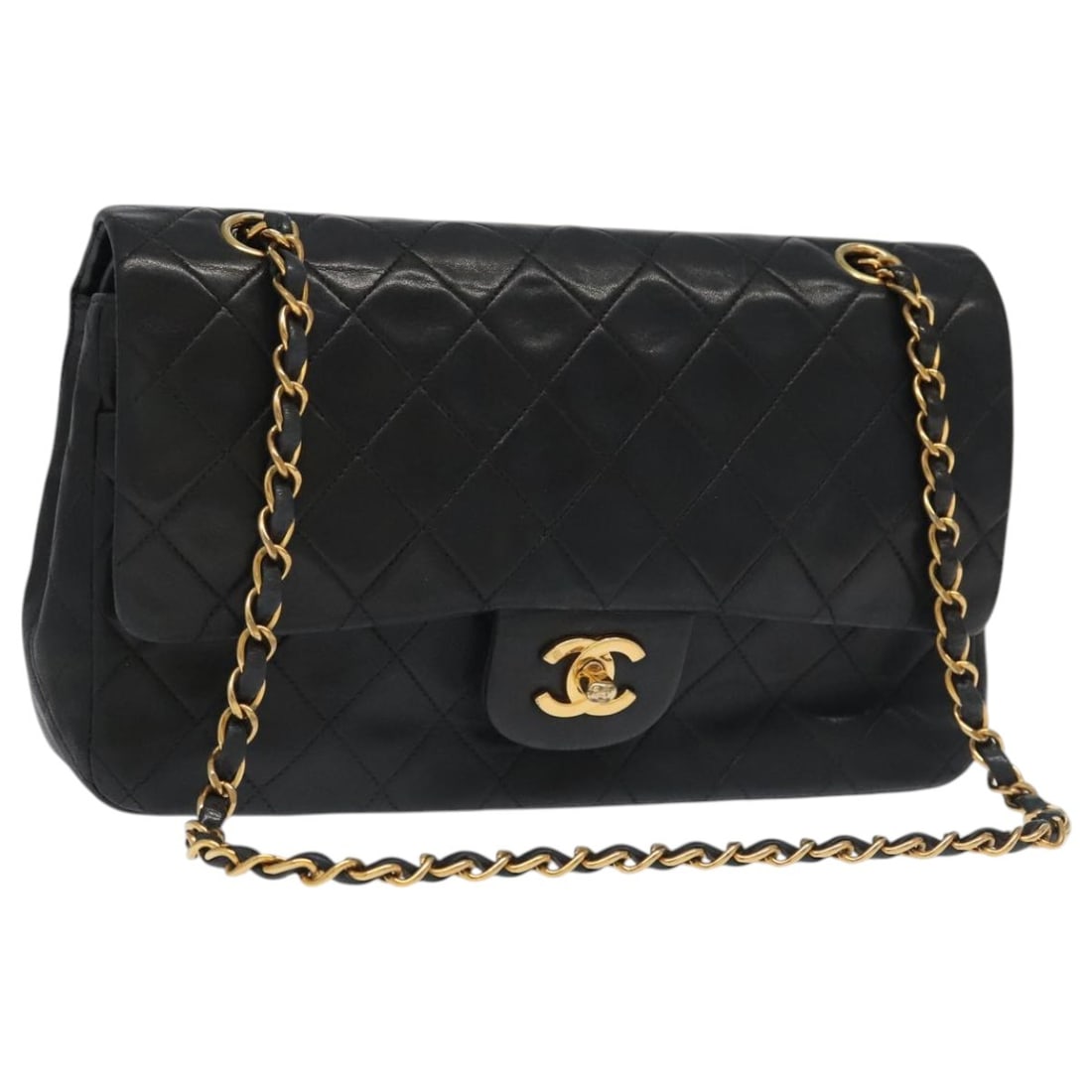 CHANEL Matelasse 25 Lamb Skin Shoulder Bag Black Gold: CHANEL Matelasse 25 Lamb Skin Shoulder Bag Black Gold Chanel Chain Matelasse 25 shoulder bag in black lamb skin with gold-tone detailing. Made in France, this women's shoulder bag includes the guarant