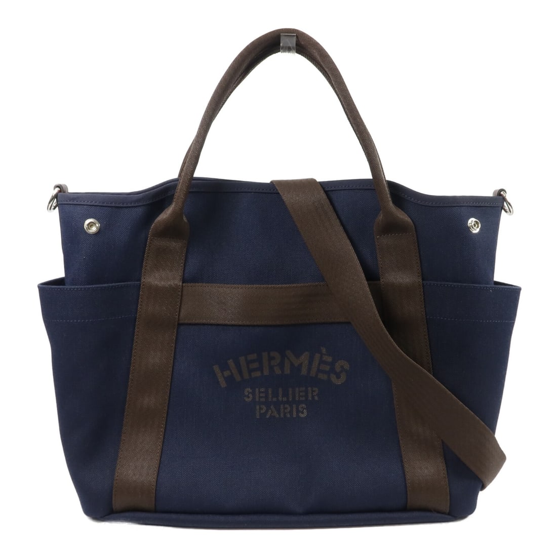 Hermes Grooming 2way Shoulder Bag Canvas Navy PHW (1 of 17)
