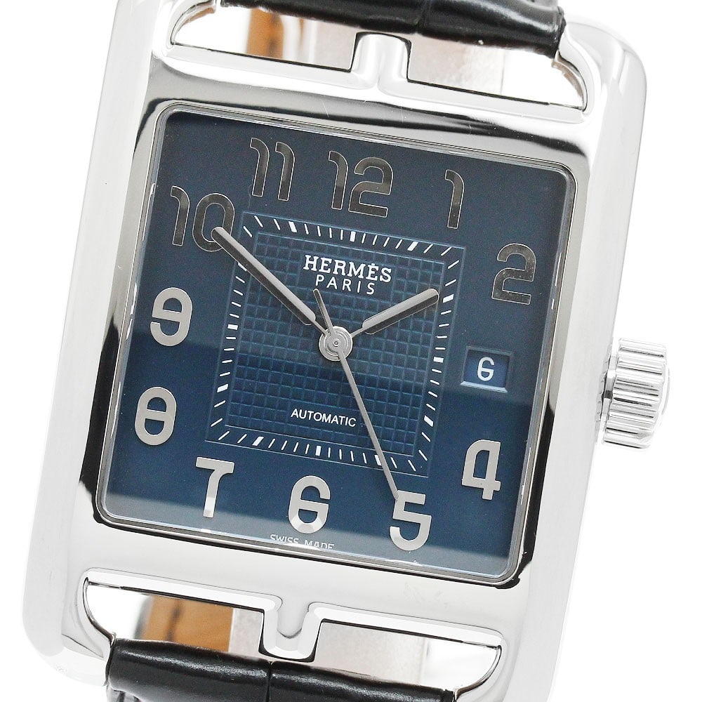Hermes Cape Cod CD5.810 mens automatic date watch steel leather strap (1 of 6)