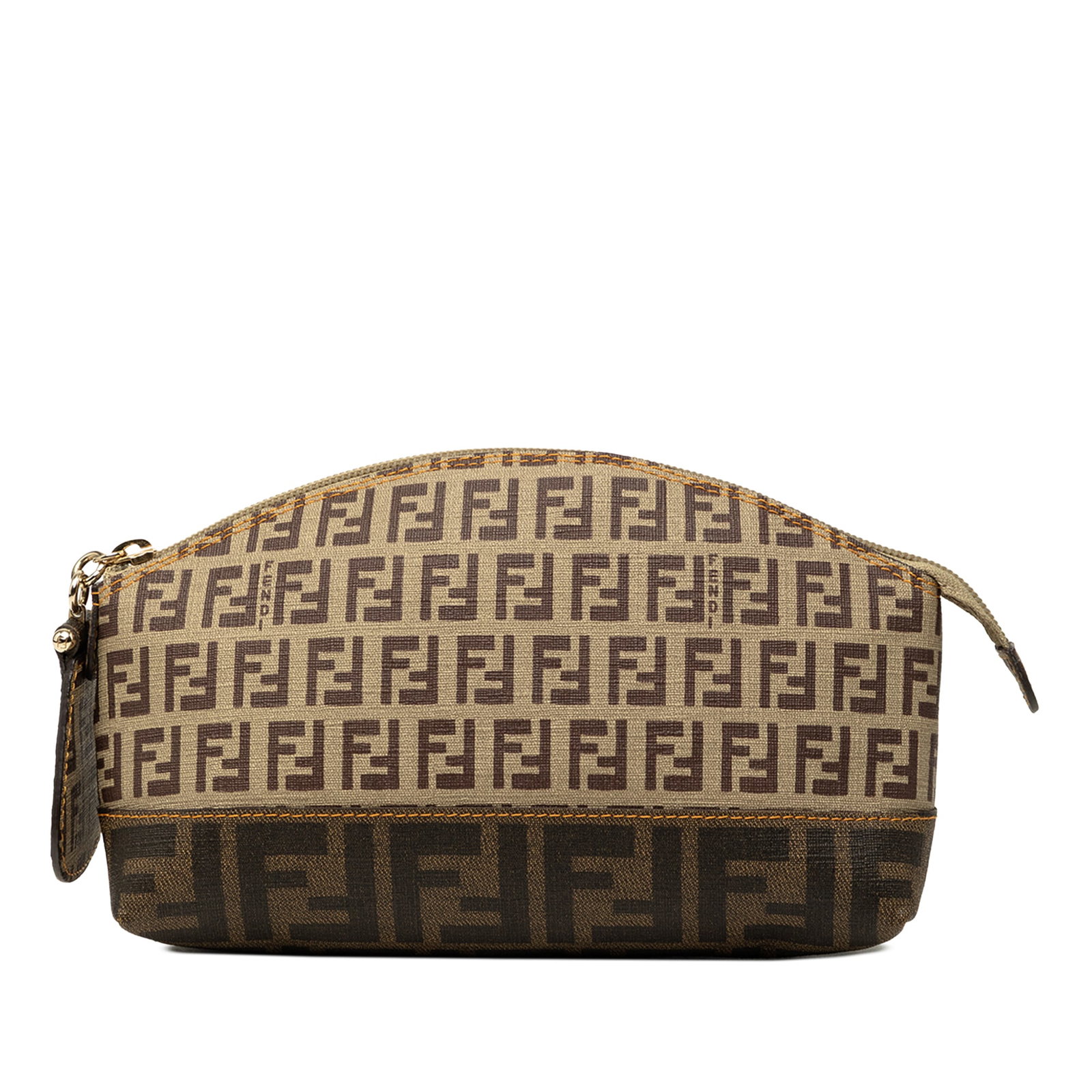 Fendi Zucca Zucchino cosmetic pouch in coated canvas: Fendi Zucca Zucchino cosmetic pouch in coated canvas A Fendi cosmetic pouch in beige coated canvas with the Zucca and Zucchino pattern. It features a top zip closure and is made in Italy. Condition is