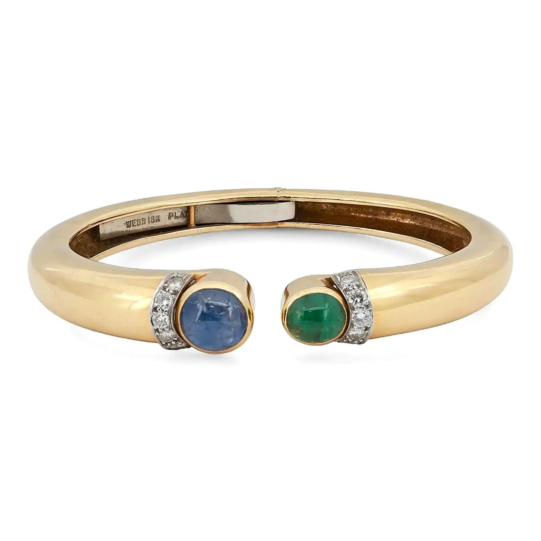 18K Yellow Gold David Webb Cuff Bracelet with Emerald Sapphire Diamonds (1 of 5)