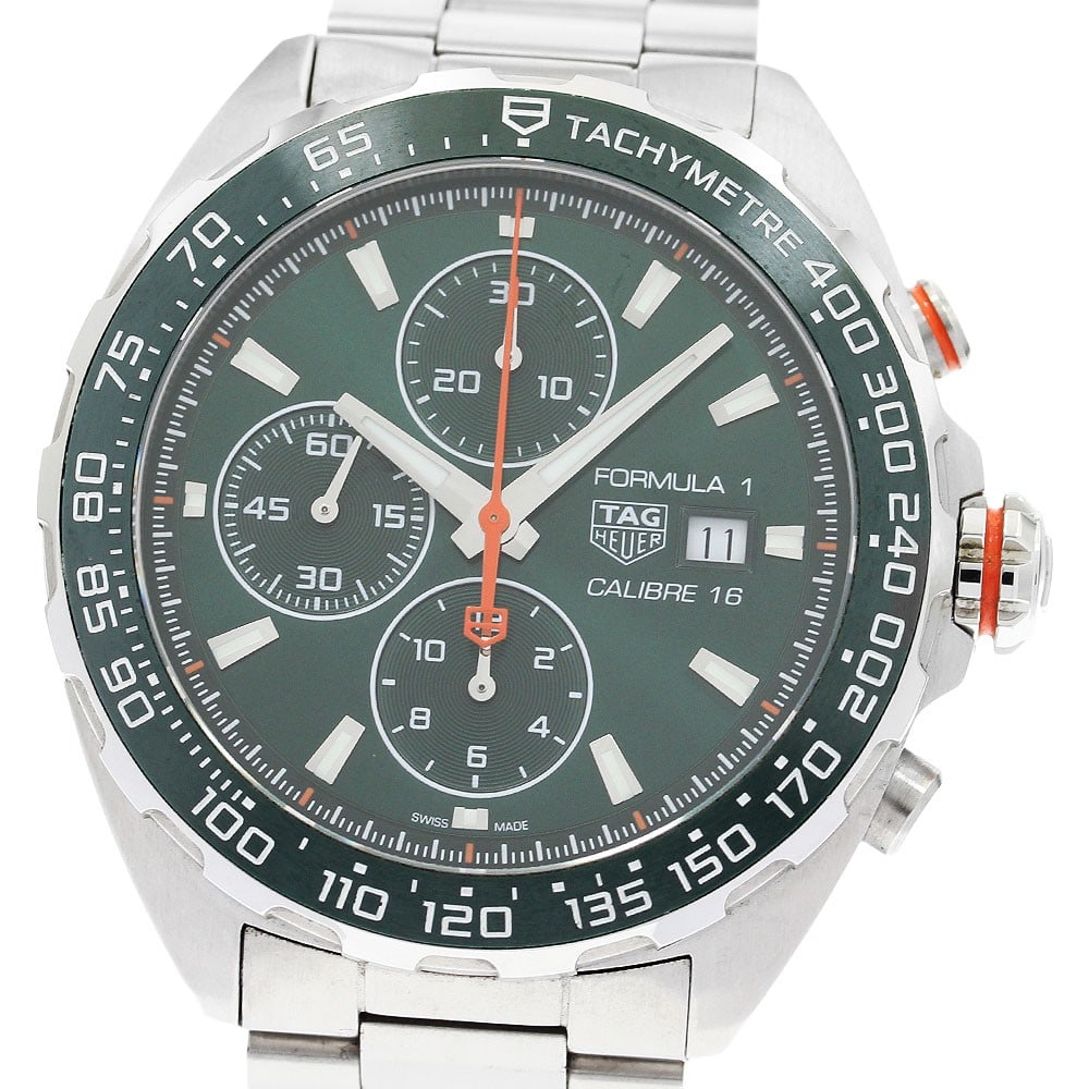 TAG Heuer Formula 1 CAZ201H mens automatic chronograph watch: TAG Heuer Formula 1 CAZ201H mens automatic chronograph watch TAG Heuer Formula 1 Caliber 16 chronograph automatic men's wristwatch with a green dial and stainless steel case and bracelet. This watch f