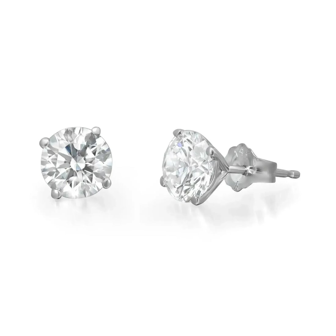 Rachel Koen 14K White Gold Lab Grown Diamond Stud Earrings 2.08 Ctw: Rachel Koen 14K White Gold Lab Grown Diamond Stud Earrings 2.08 Ctw A pair of pre-owned stud earrings crafted in 14k white gold and set with lab-grown round cut diamonds in a four-prong setting. The e