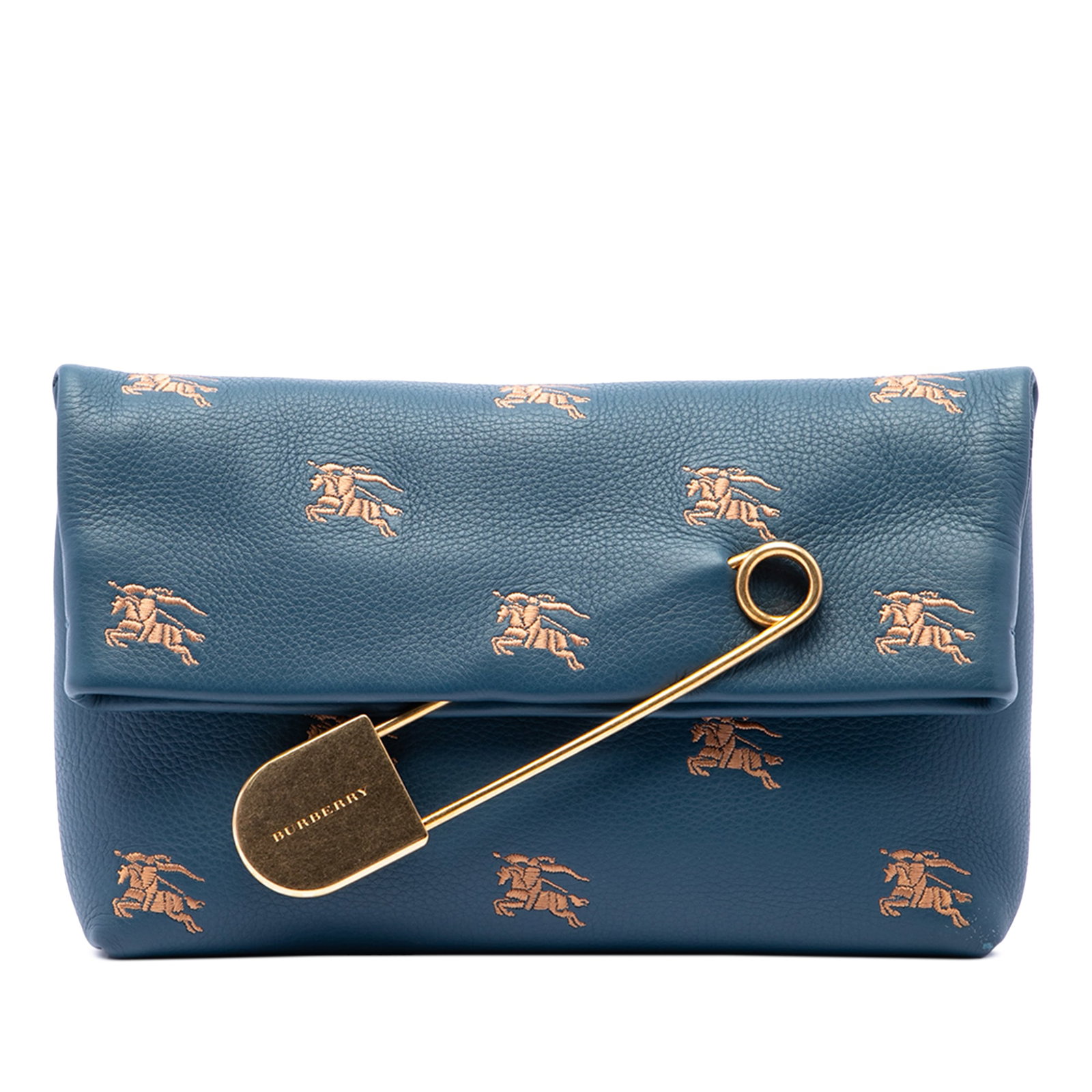 Burberry Equestrian Knight Medium Leather Foldover Clutch Blue (1 of 6)