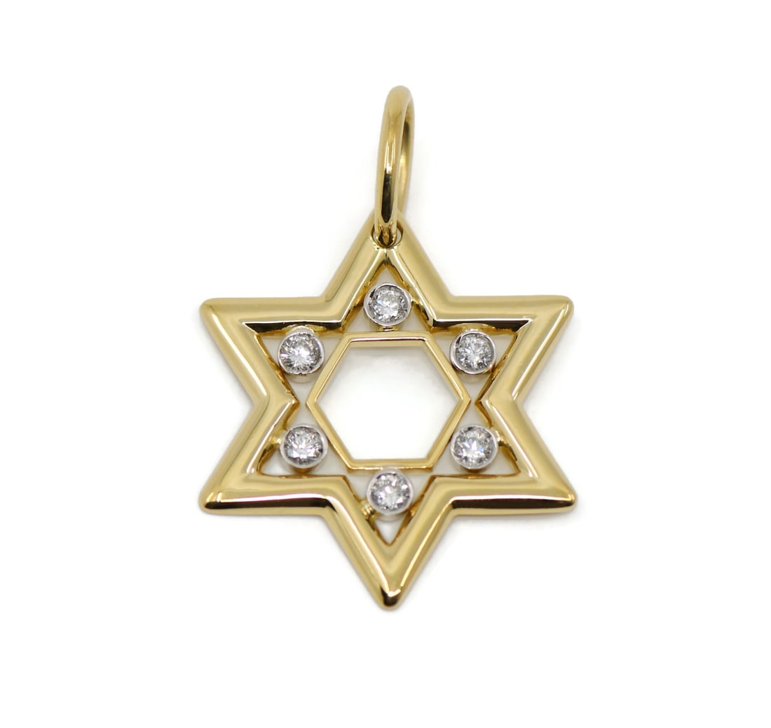 Baraka 18K Yellow Gold Star of David Diamond Pendant 28mm (1 of 2)