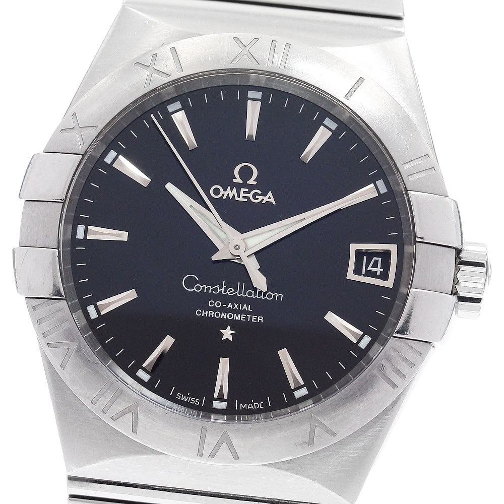Omega Constellation Date 123.10.38.21.01.001 Mens Automatic Wristwatch: Omega Constellation Date 123.10.38.21.01.001 Mens Automatic Wristwatch Omega Constellation Date Co-Axial Chronometer men's wristwatch with a black dial, automatic movement, and date function. This wat
