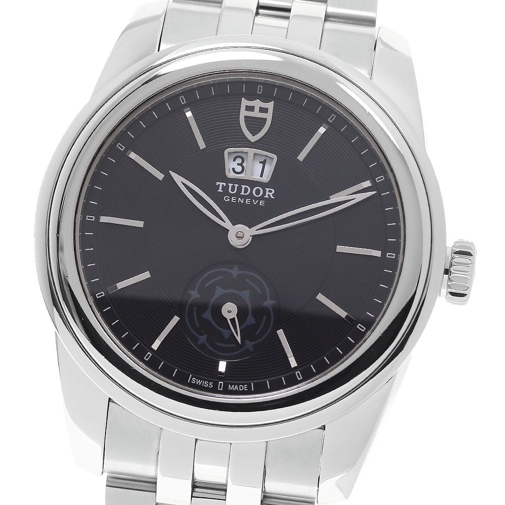 TUDOR Glamour Ref 57000 mens automatic wristwatch black dial: TUDOR Glamour Ref 57000 mens automatic wristwatch black dial TUDOR Glamour Double Date automatic men's wristwatch with a black dial and stainless steel case and bracelet. This reference 57000 features