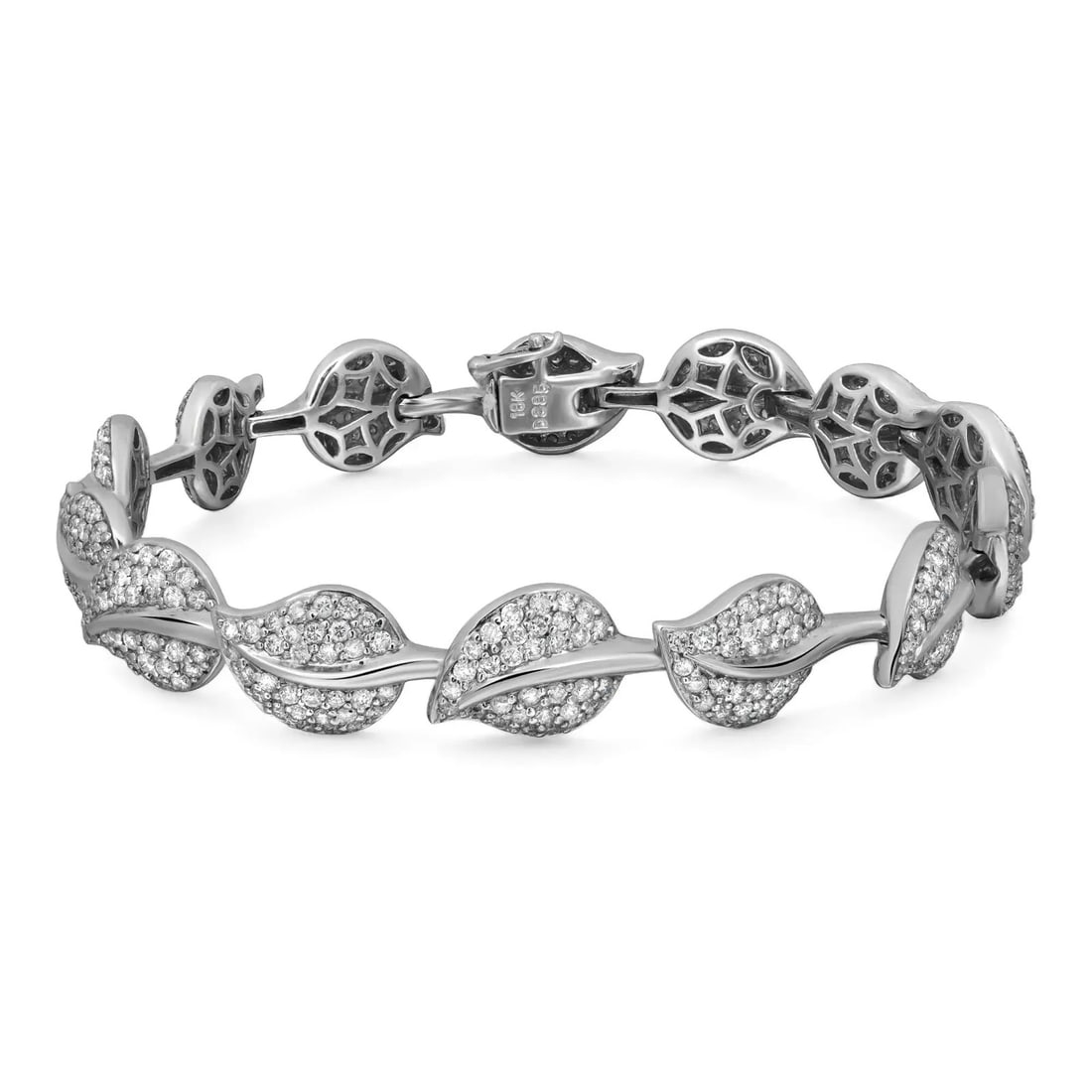 Rachel Koen 18K White Gold Diamond Tennis Bracelet 3.85ctw Leaf Motif 7 Inch: Rachel Koen 18K White Gold Diamond Tennis Bracelet 3.85ctw Leaf Motif 7 Inch This stunning Rachel Koen tennis bracelet showcases a chic leaf motif design, meticulously crafted from fine 18K white gold
