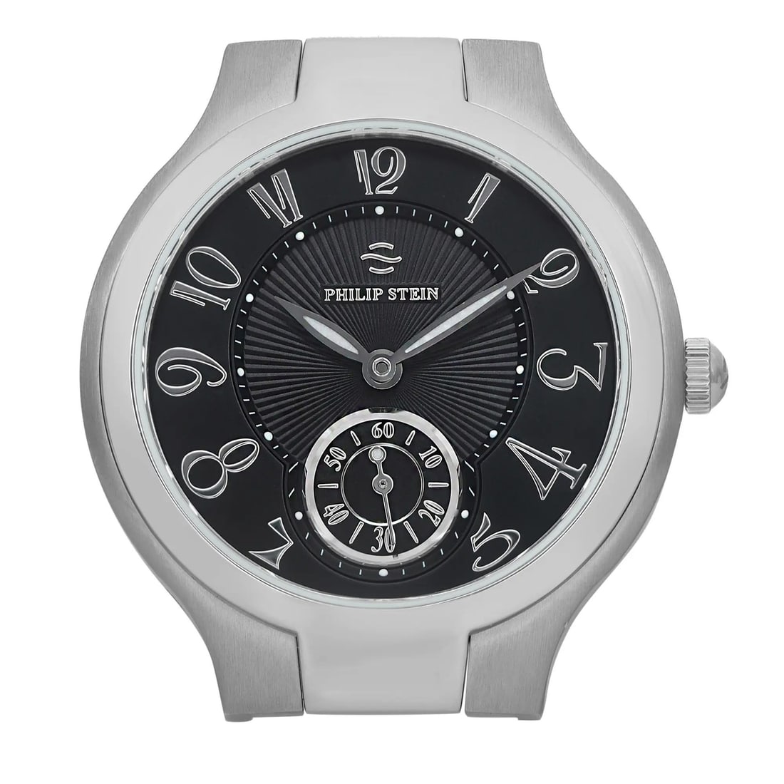 Philip Stein Classic Round 35mm Steel Case Ladies Watch: Philip Stein Classic Round 35mm Steel Case Ladies Watch This Philip Stein Classic Round Ladies Watch features a sleek 35mm stainless steel case with a striking black dial, perfect for casual wear. Des