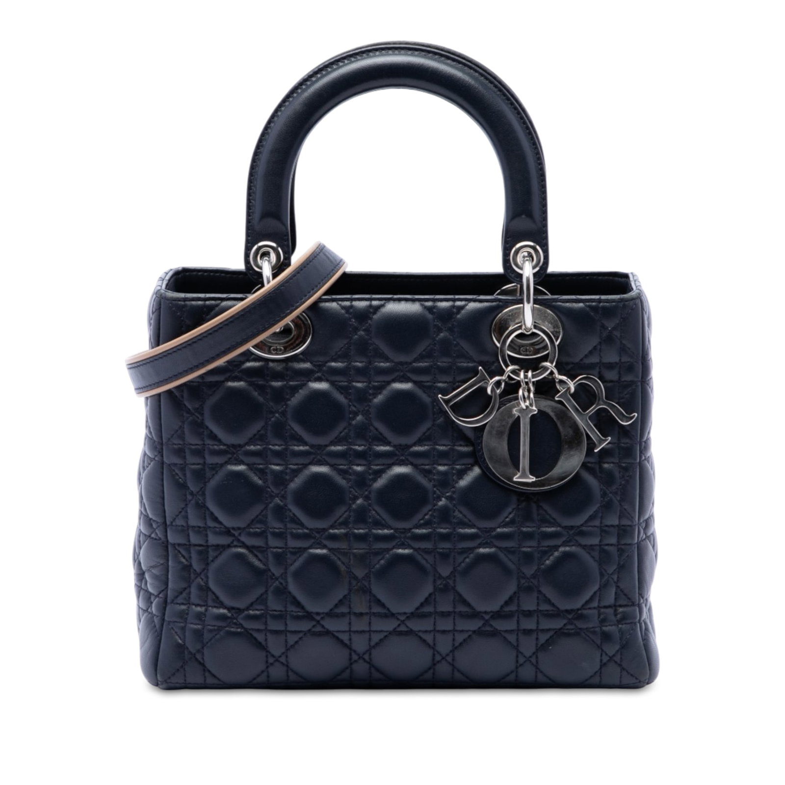 Dior Lady Dior Medium Cannage Lambskin Bag Black: Dior Lady Dior Medium Cannage Lambskin Bag Black Medium Lady Dior handbag in black quilted lambskin leather with Cannage pattern. This bag features flat leather top handles, a detachable strap, a top 