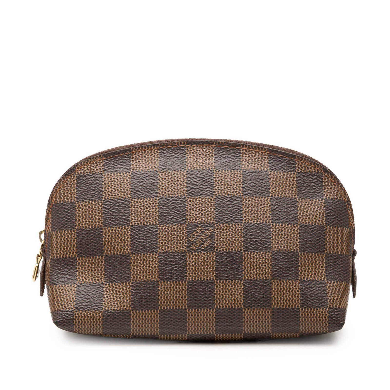 Louis Vuitton Damier Ebene PM Cosmetic Pouch Brown Canvas: Louis Vuitton Damier Ebene PM Cosmetic Pouch Brown Canvas A Louis Vuitton Cosmetic Pouch PM in Damier Ebene canvas with a structured zip-top design and an interior slip pocket. The brown pouch is made
