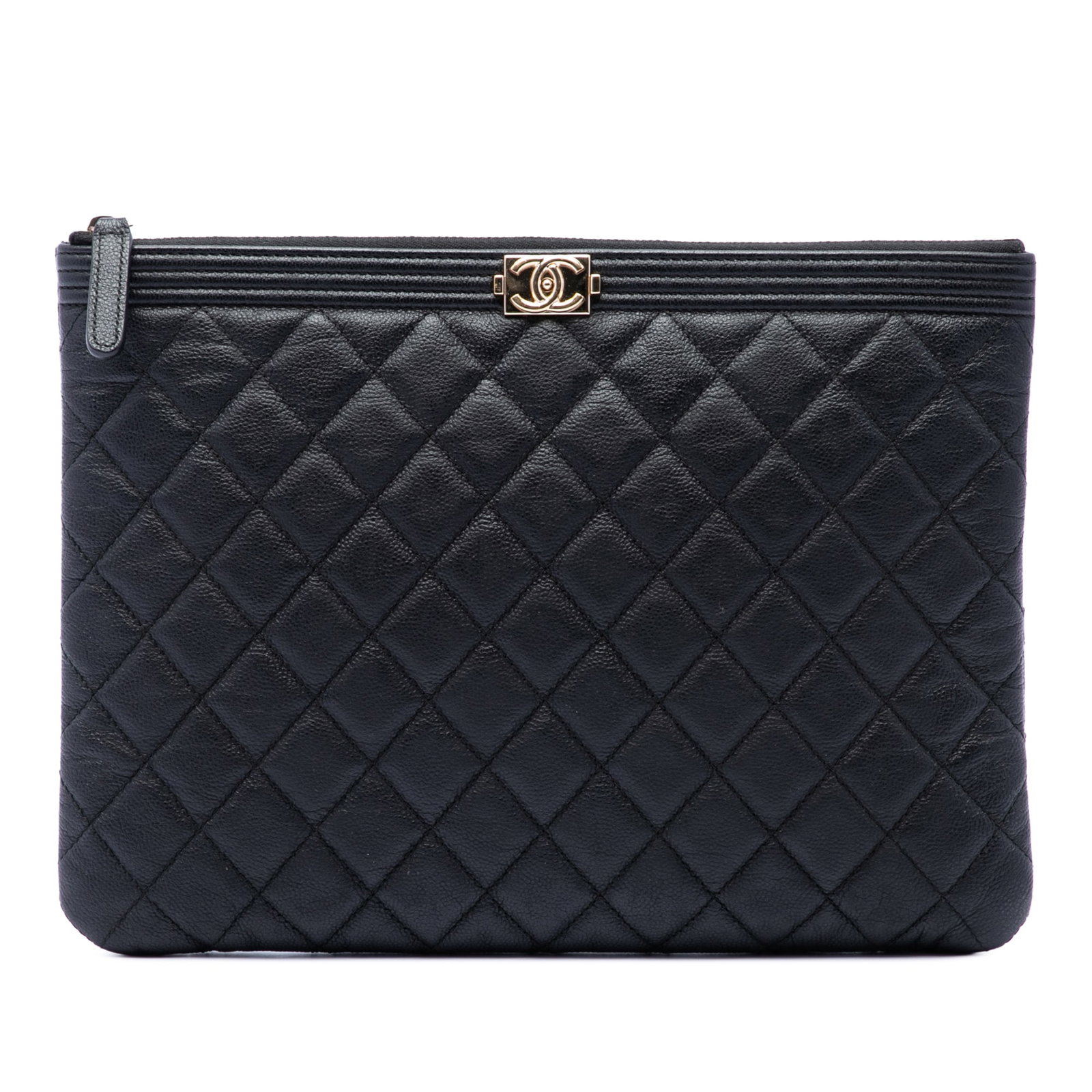 Chanel Boy O Case Medium Black Caviar Leather Clutch (1 of 7)