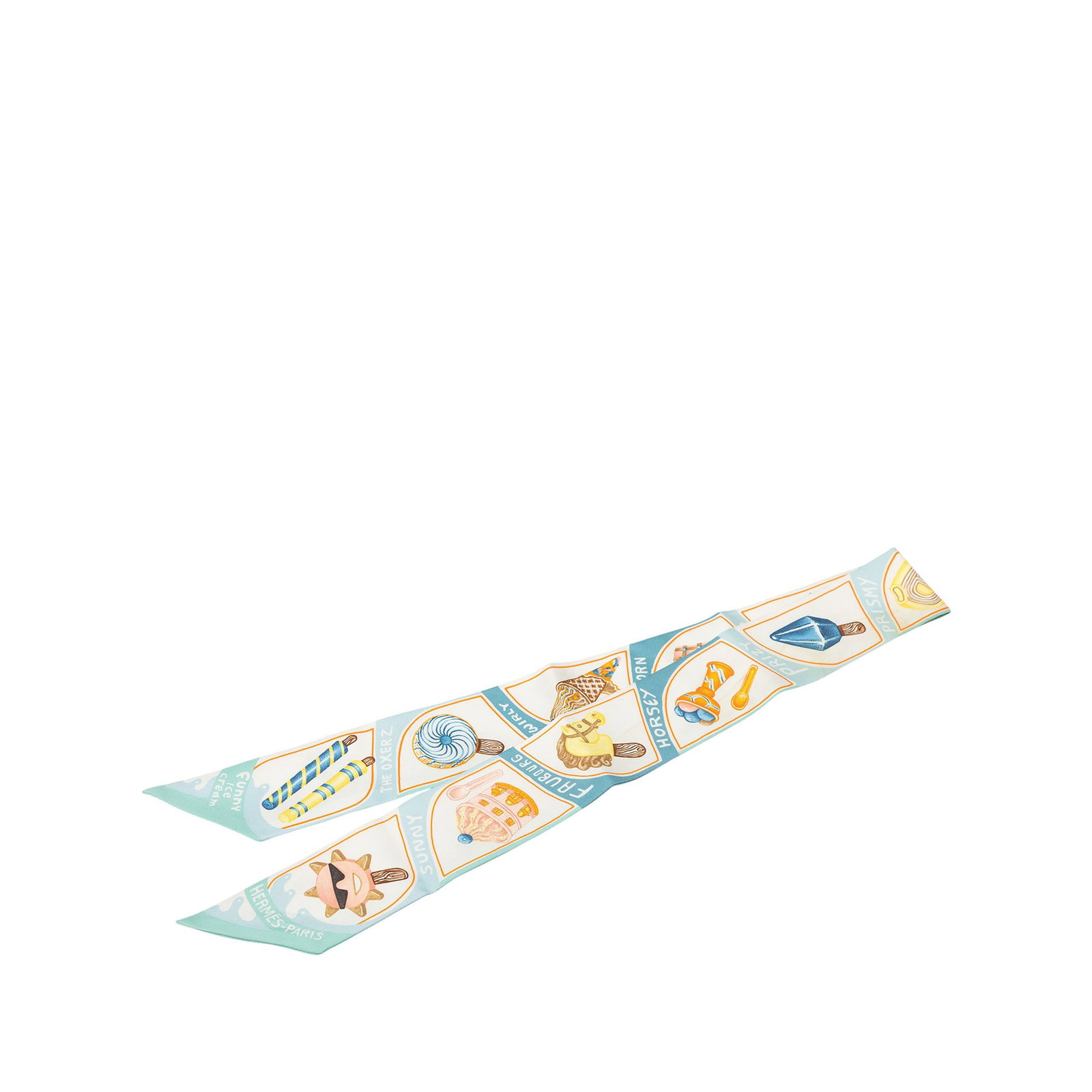 Hermes Funny Ice Cream Twilly Scarf in Blue Silk (1 of 5)