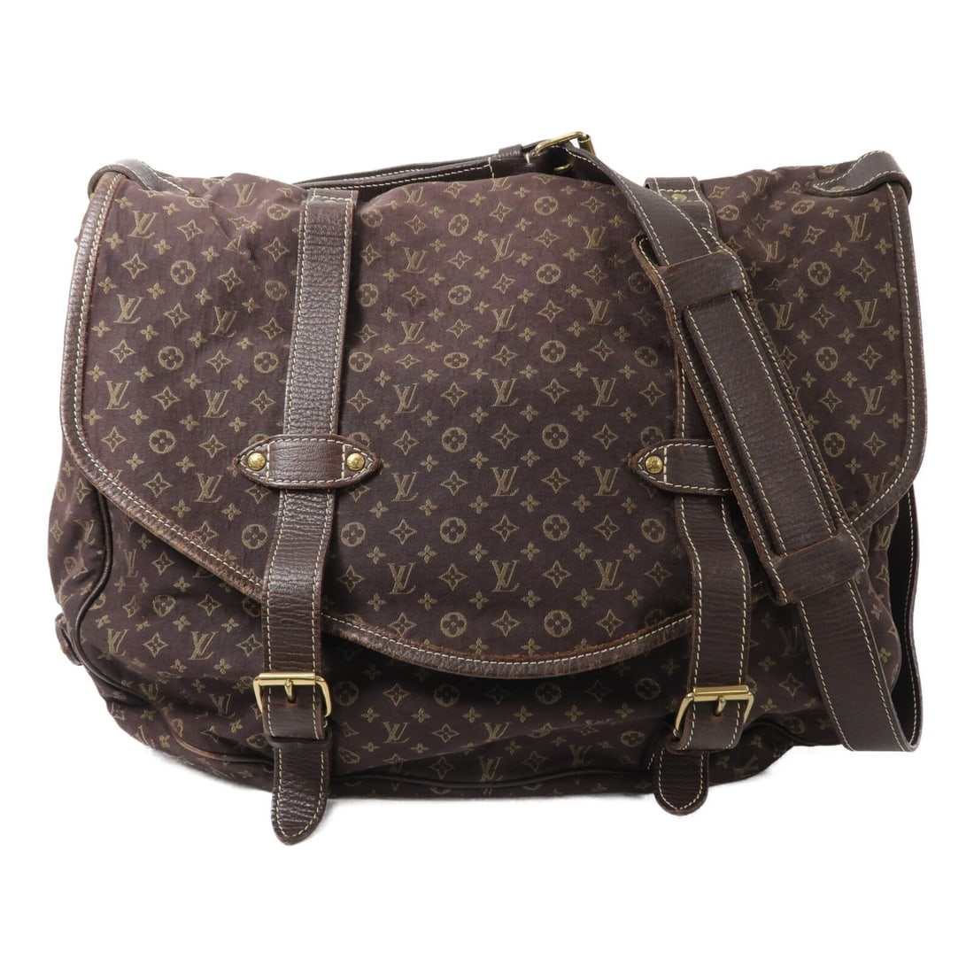 Louis Vuitton Saumur XL Shoulder Bag M95220 Monogram Mini Lin Brown: Louis Vuitton Saumur XL Shoulder Bag M95220 Monogram Mini Lin Brown Louis Vuitton Saumur XL shoulder bag in brown canvas with gold-tone hardware. It features a regular size, shoulder strap, and a brow