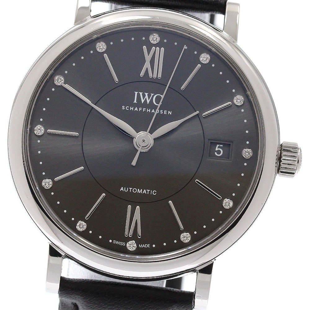 IWC Portofino IW458102 Automatic 12 Diamond Steel Wristwatch: IWC Portofino IW458102 Automatic 12 Diamond Steel Wristwatch IWC Schaffhausen Portofino automatic wristwatch with a gray dial and 12-diamond design. This unisex model features a stainless steel case, 