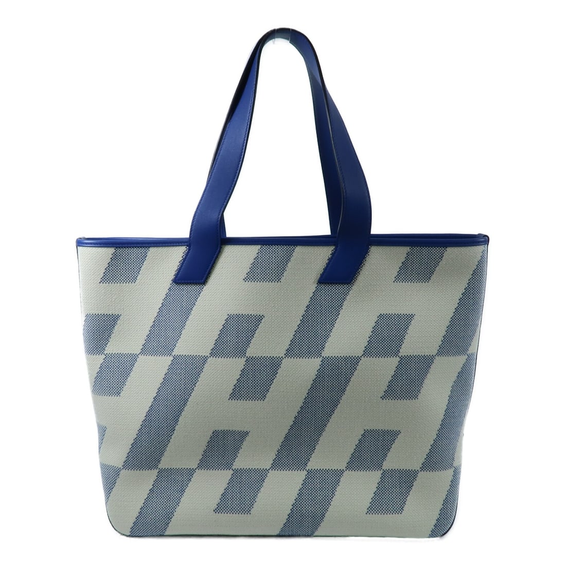 Hermes Cabas H En Biais GM Blue Canvas Swift Calfskin Tote: Hermes Cabas H En Biais GM Blue Canvas Swift Calfskin Tote Hermes Cabas H En Biais GM tote bag in blue, made from canvas and calfskin (cowhide) with Veau Swift leather. It is a women's regular-size to