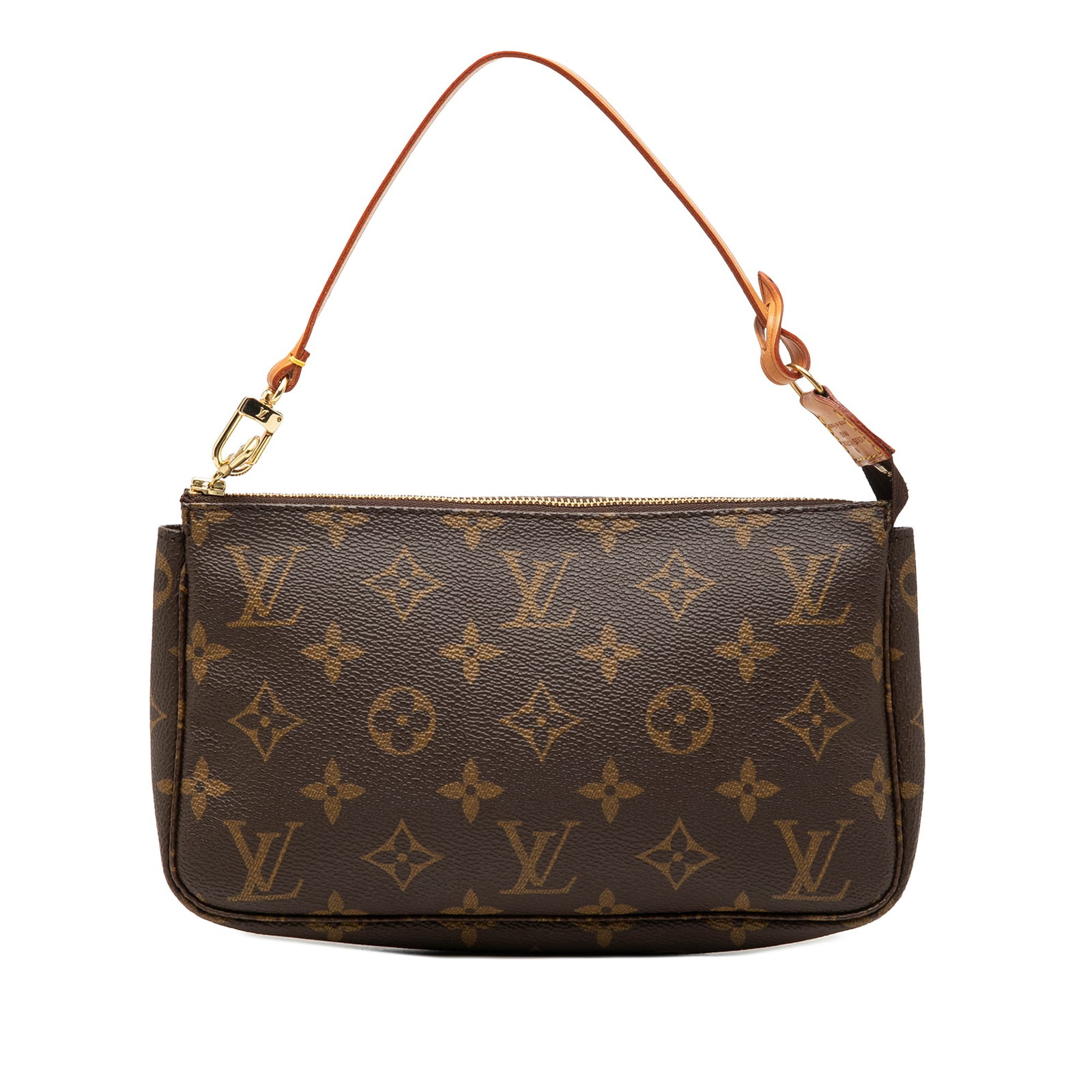 Louis Vuitton Monogram Pochette Accessoires Zip Shoulder Bag: Louis Vuitton Monogram Pochette Accessoires Zip Shoulder Bag A compact Louis Vuitton Monogram Pochette Accessoires crafted with a monogram canvas body, a flat vachetta leather handle, and a top zip cl