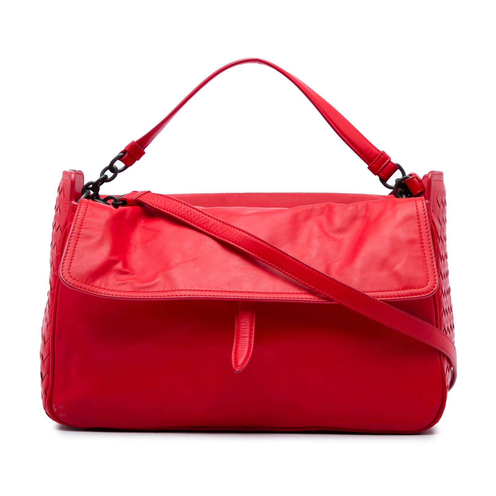 Bottega Veneta red leather satchel with Intrecciato trim (1 of 5)