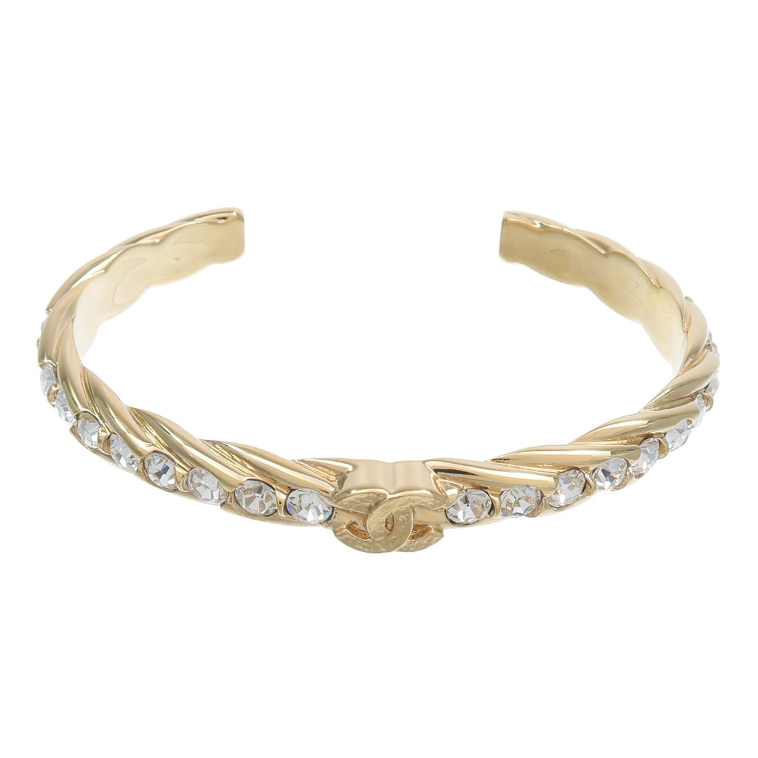 CHANEL CC Gold Tone Metal Bangle Bracelet (1 of 8)