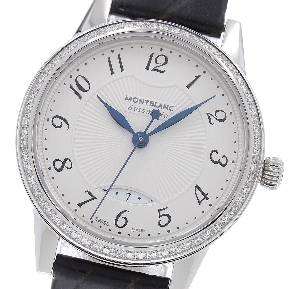 Montblanc Boheme 111057 women's automatic wristwatch with date diamond bezel: Montblanc Boheme 111057 women's automatic wristwatch with date diamond bezel Montblanc Boheme ladies wristwatch with a diamond bezel and date display. This Swiss-made watch features an automatic movem