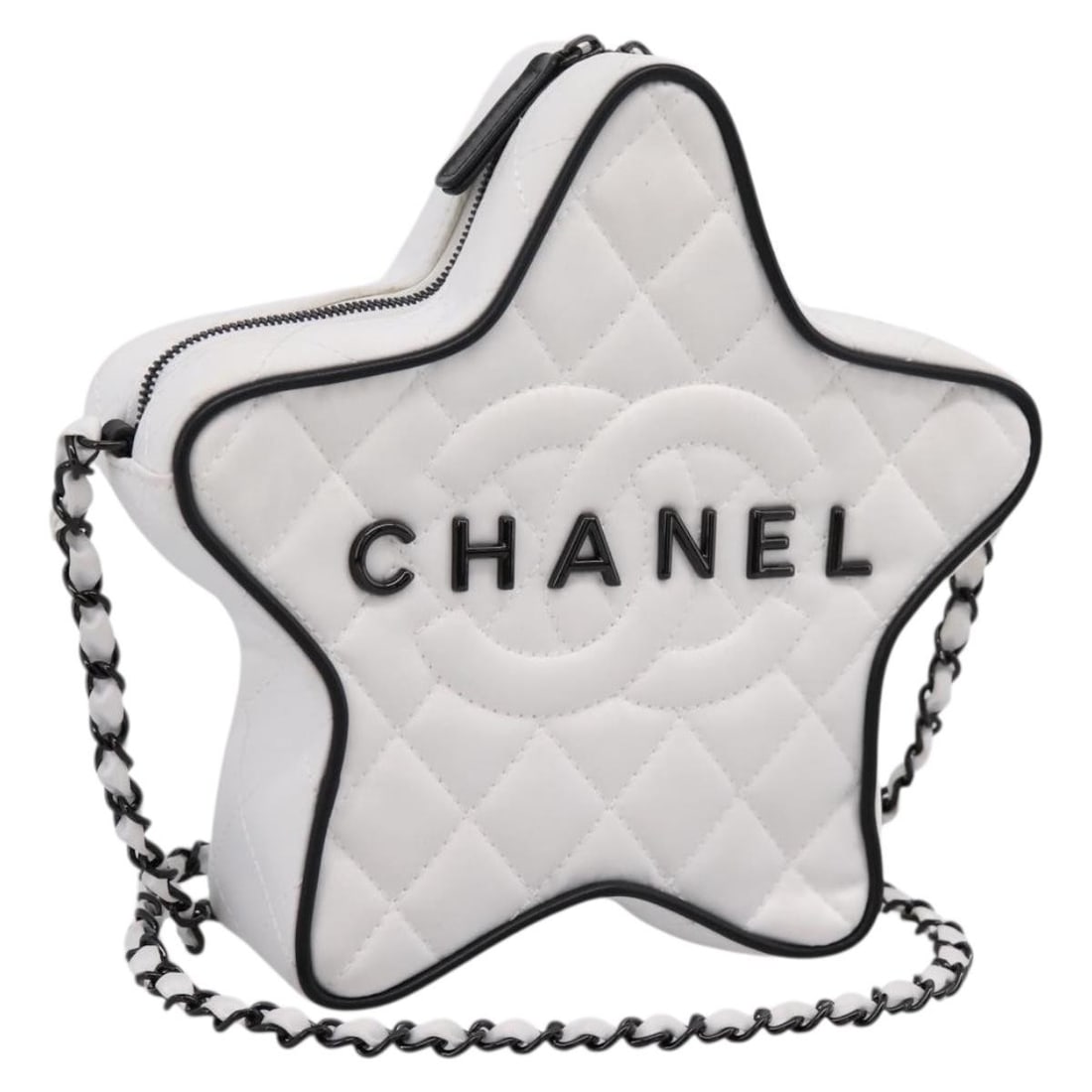 CHANEL CC White Satin Matelasse Shoulder Bag with Chain: CHANEL CC White Satin Matelasse Shoulder Bag with Chain White satin Chanel Matelasse chain shoulder bag for women, made in France. Includes a dust bag. Condition is A: Excellent, with slight rubbing a