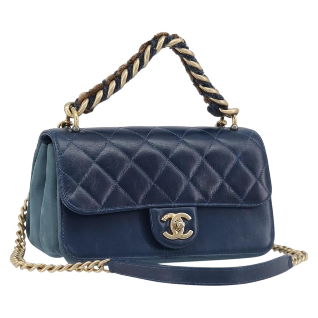 CHANEL Matelasse Leather 2way Shoulder Bag Navy Gold Tone CC: CHANEL Matelasse Leather 2way Shoulder Bag Navy Gold Tone CC Chanel Matelasse 2-way shoulder bag in navy leather with gold-tone CC detailing. This women's bag includes a shoulder strap and guarantee c