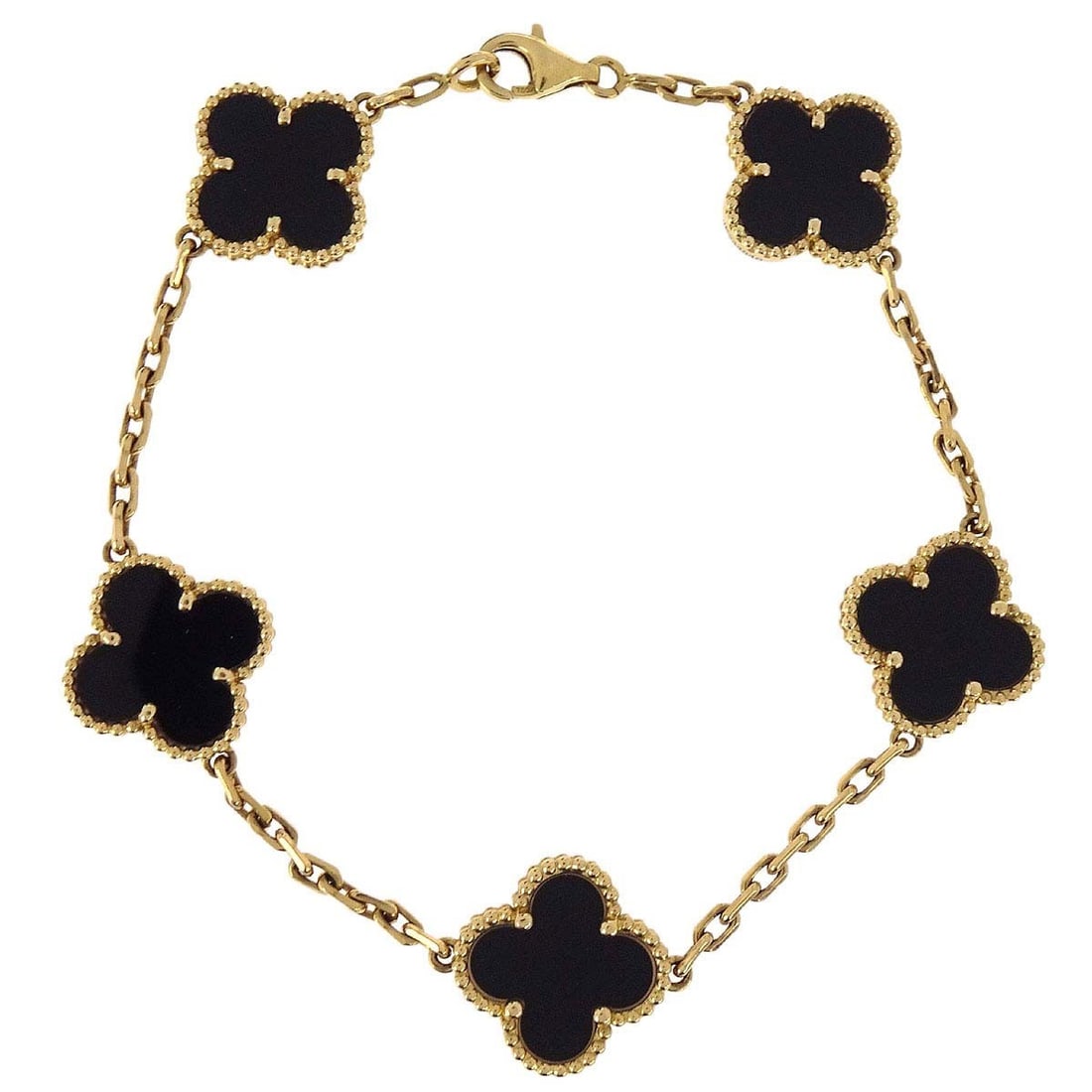 Van Cleef Arpels Alhambra 5 Motif Onyx Yellow Gold Bracelet Au750 (1 of 6)