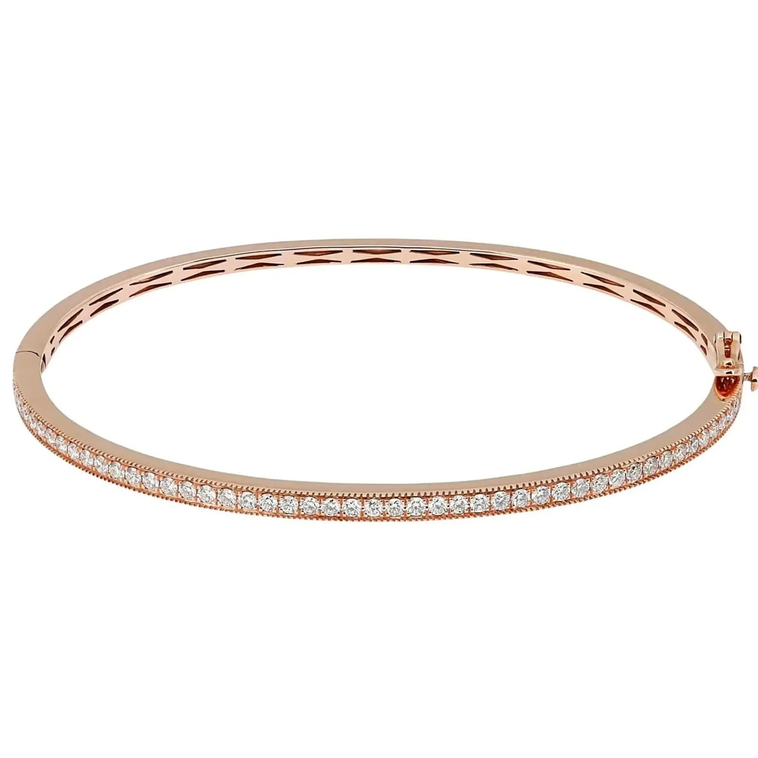 Memoire 18K Rose Gold Diamond Bangle Bracelet Milgrain 0.84ctw: Memoire 18K Rose Gold Diamond Bangle Bracelet Milgrain 0.84ctw Elegant and finely crafted, this Memoire milgrain bangle bracelet features round brilliant-cut natural diamonds in a pave setting arrange