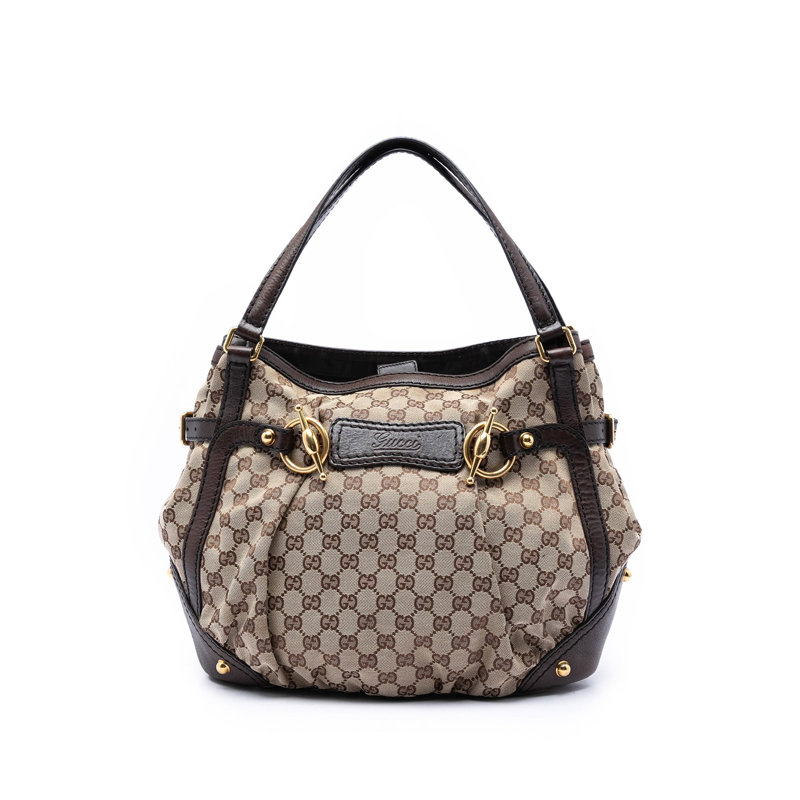 Gucci Jockey Shoulder Bag in Beige GG Canvas: Gucci Jockey Shoulder Bag in Beige GG Canvas A Gucci GG Canvas Jockey shoulder bag crafted with a canvas body and leather trim. It features flat leather shoulder straps, an open top with a magnetic sn