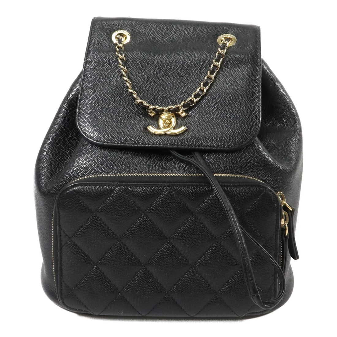 CHANEL Business Affinity A93748 calfskin backpack black: CHANEL Business Affinity A93748 calfskin backpack black Business Affinity backpack in black calfskin leather with a CC design and gold-tone hardware. This women's rucksack backpack features a turn-loc