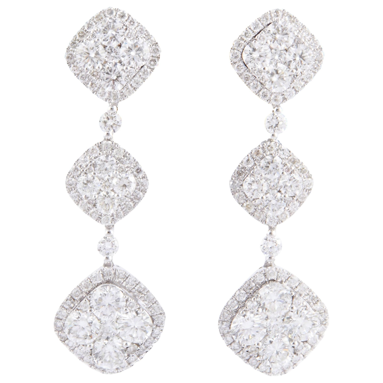 18K White Gold Diamond Earrings 2.60 ct tw Round Cut Dangle Pair (1 of 4)