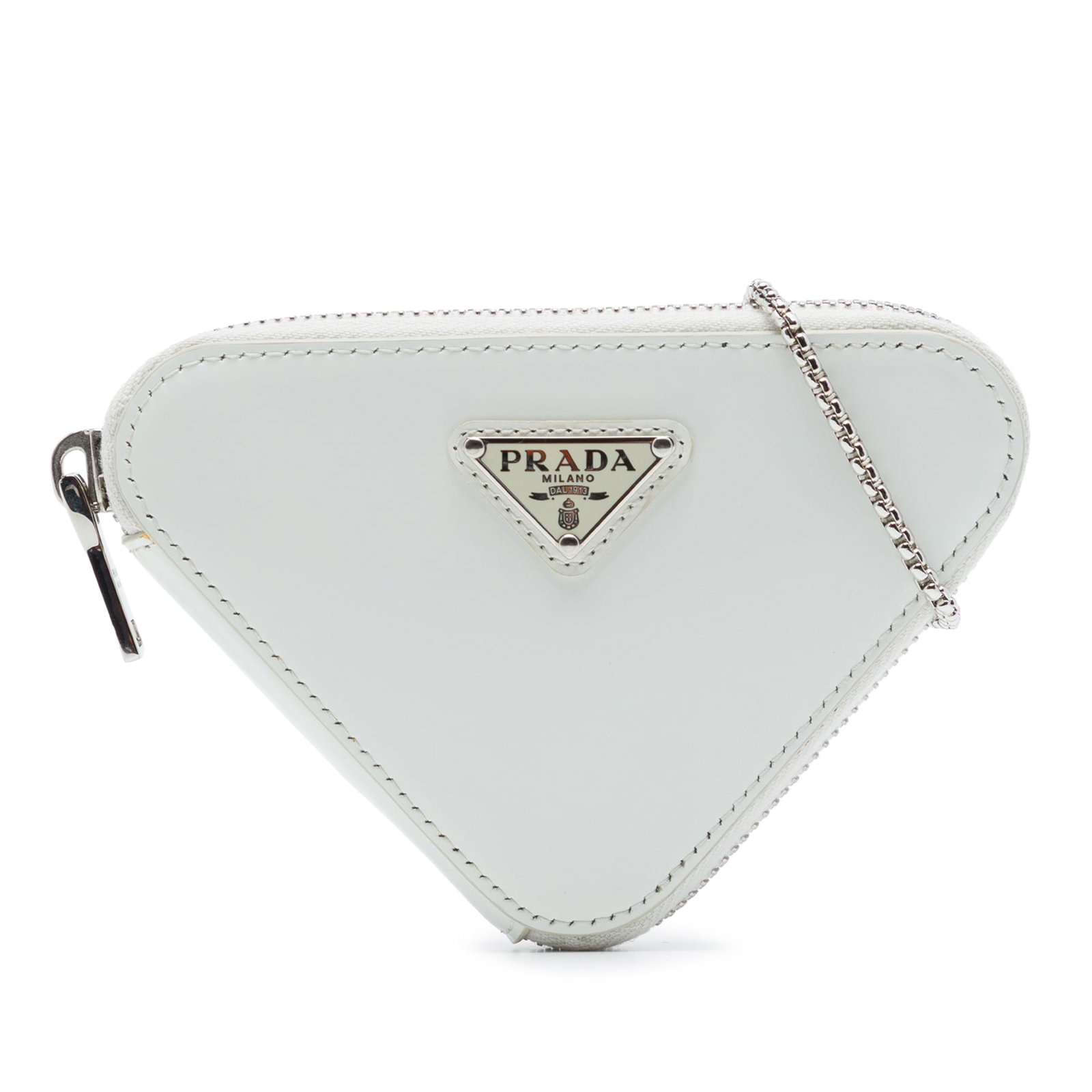 Prada Triangle Chain Pouch Mini Brushed Leather Crossbody (1 of 7)