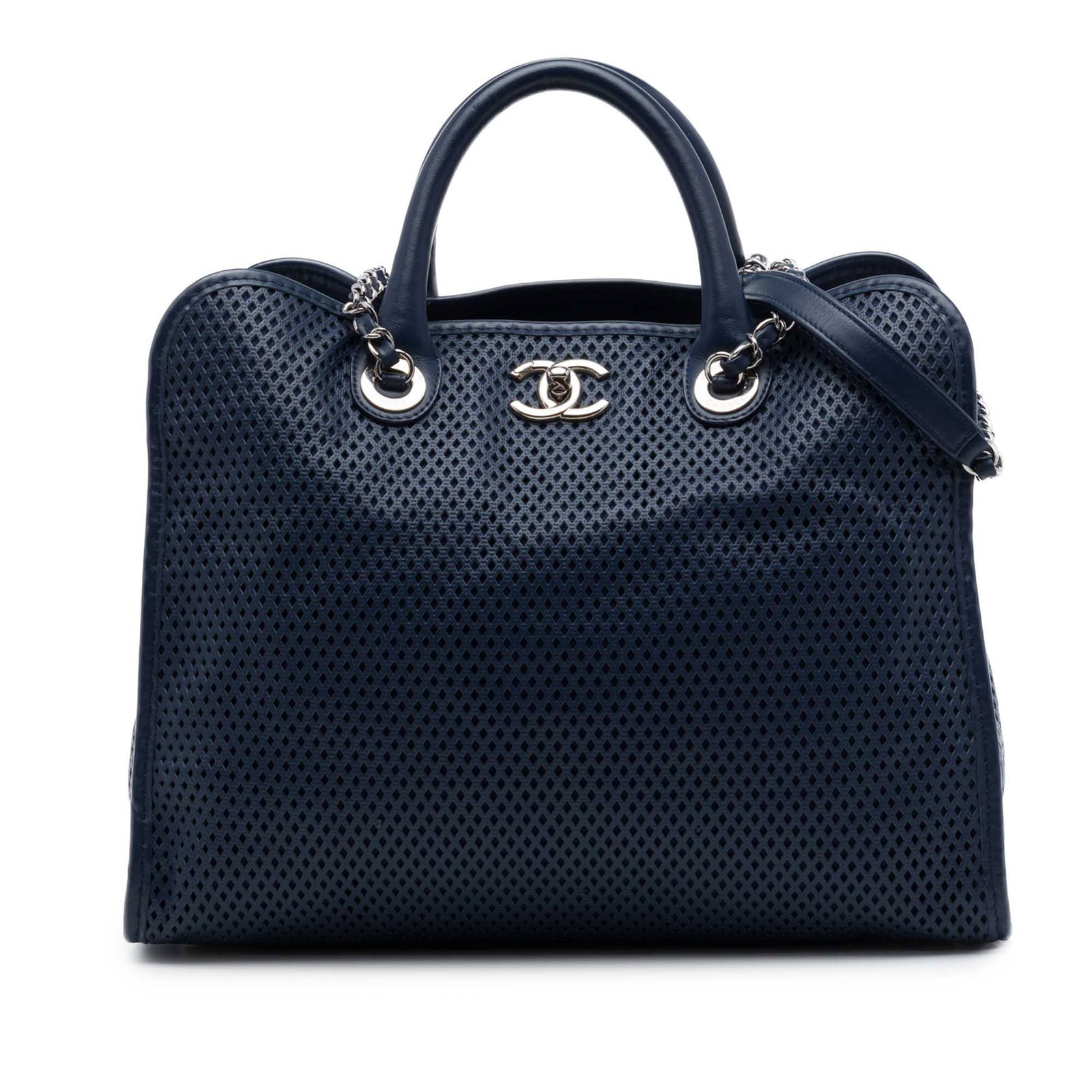 Chanel Up In The Air Perforated Calfskin Leather Tote Blue (1 of 7)