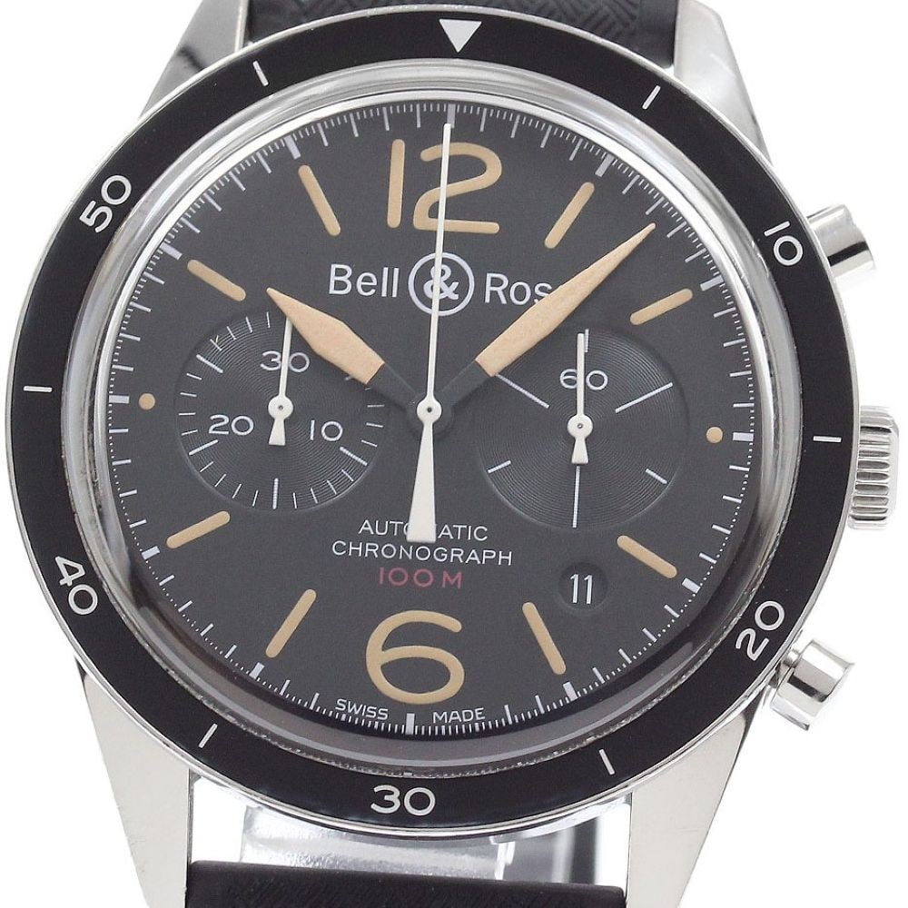 Bell and Ross BR126-94-SP mens automatic chronograph date watch: Bell and Ross BR126-94-SP mens automatic chronograph date watch Bell & Ross BR126-94-SP Vintage Officer Black men's wristwatch with automatic movement. This chronograph features a black dial with date
