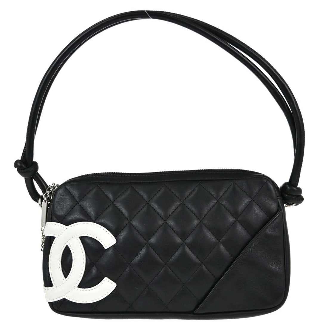 CHANEL Cambon Ligne Mini Top Handle Bag Black Calfskin: CHANEL Cambon Ligne Mini Top Handle Bag Black Calfskin Chanel Cambon Ligne mini top handle handbag in black calfskin leather. This women's bag features a compact silhouette with one exterior pocket an