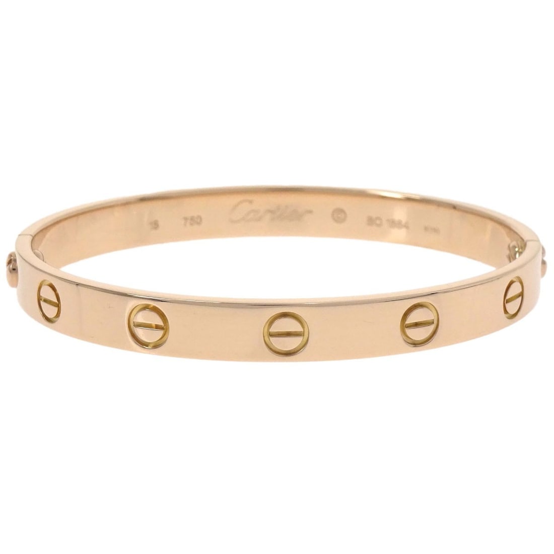 Cartier Love Rose Gold Bangle Bracelet 750PG Size 16: Cartier Love Rose Gold Bangle Bracelet 750PG Size 16 Cartier Love bracelet bangle in rose gold with the classic hinged design. This jewelry piece is crafted in Au750 and has no main stone. Includes a 