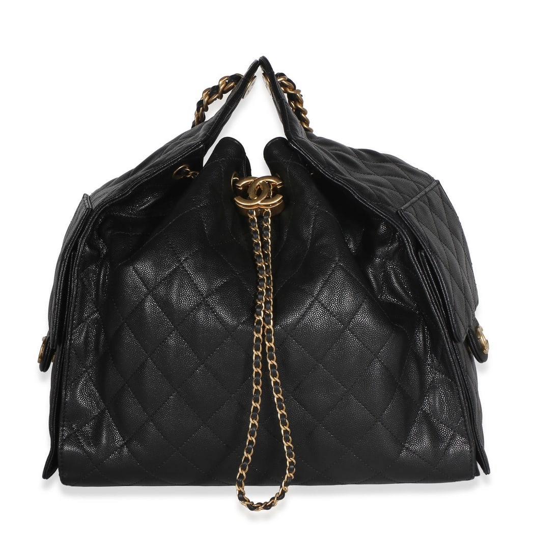 Chanel 25 Hobo Medium Black Caviar Leather Shoulder Bag: Chanel 25 Hobo Medium Black Caviar Leather Shoulder Bag Pre-owned Chanel 25 Hobo shoulder bag in black quilted caviar leather. This medium-size design features a drawstring closure, black fabric linin
