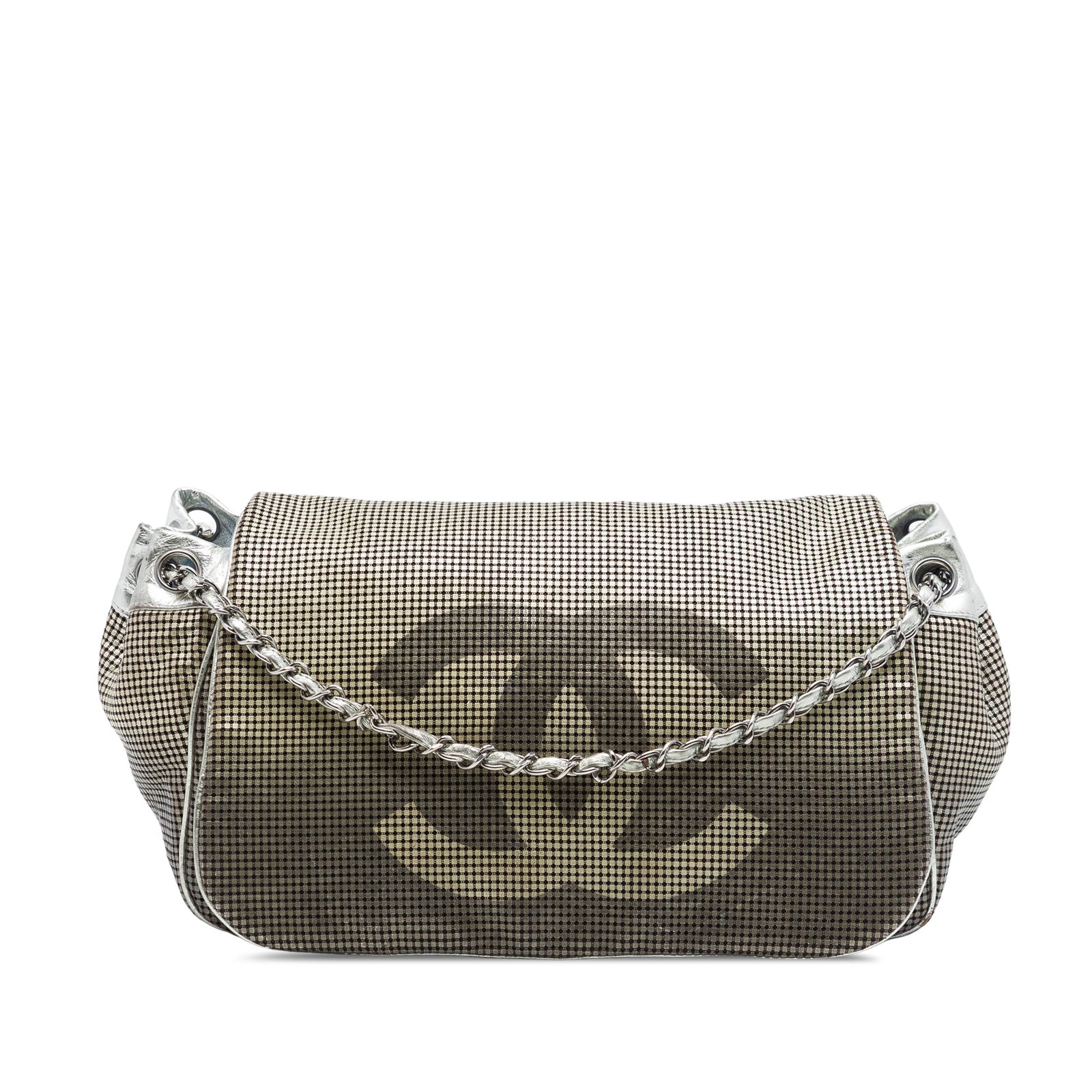 Chanel Hollywood Accordion Flap metallic perforated lambskin bag: Chanel Hollywood Accordion Flap metallic perforated lambskin bag A Chanel Hollywood Accordion Flap bag crafted in metallic perforated lambskin leather. This flap style features leather-woven chain lin