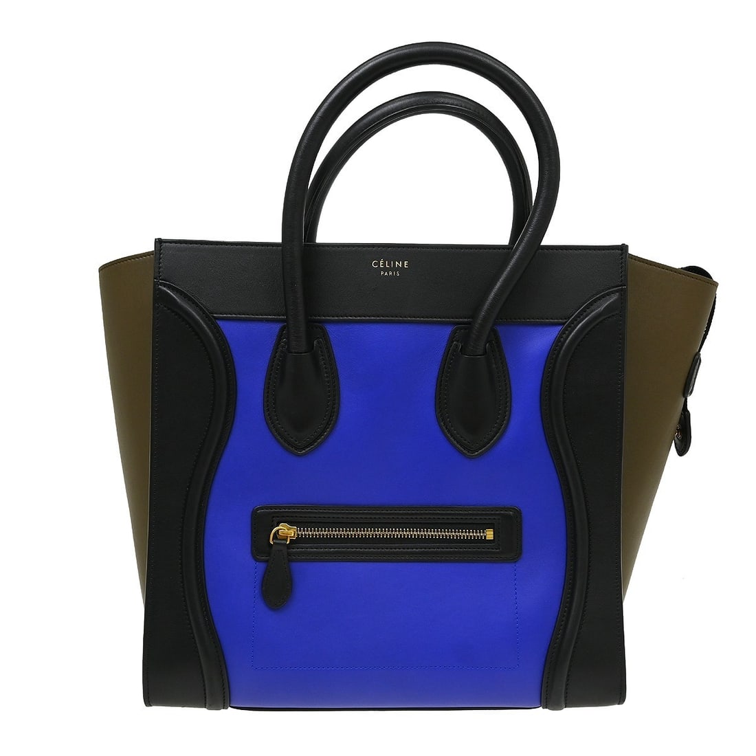 Celine Tricolor Luggage Leather Handbag Blue: Celine Tricolor Luggage Leather Handbag Blue Celine Tricolor Luggage handbag in blue leather. Made in Italy, this piece features the distinctive Tricolor Luggage design and is offered in good conditio