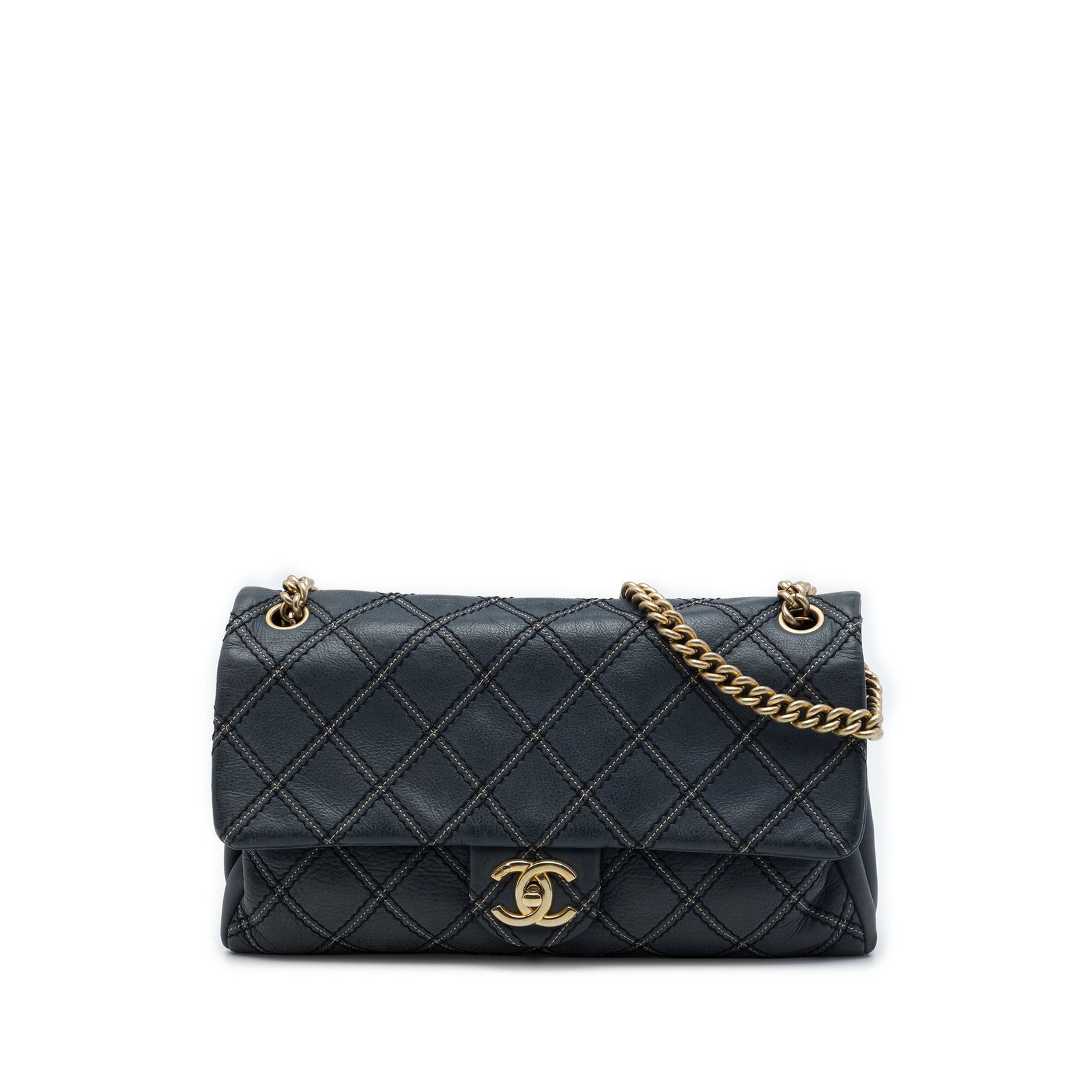 Chanel Jumbo Flap Crossbody Bag Blue Iridescent Calfskin: Chanel Jumbo Flap Crossbody Bag Blue Iridescent Calfskin Chanel Jumbo Quilted Iridescent Calfskin Triple Stitched Flap crossbody bag in blue leather. It features a quilted triple stitched body, a gold