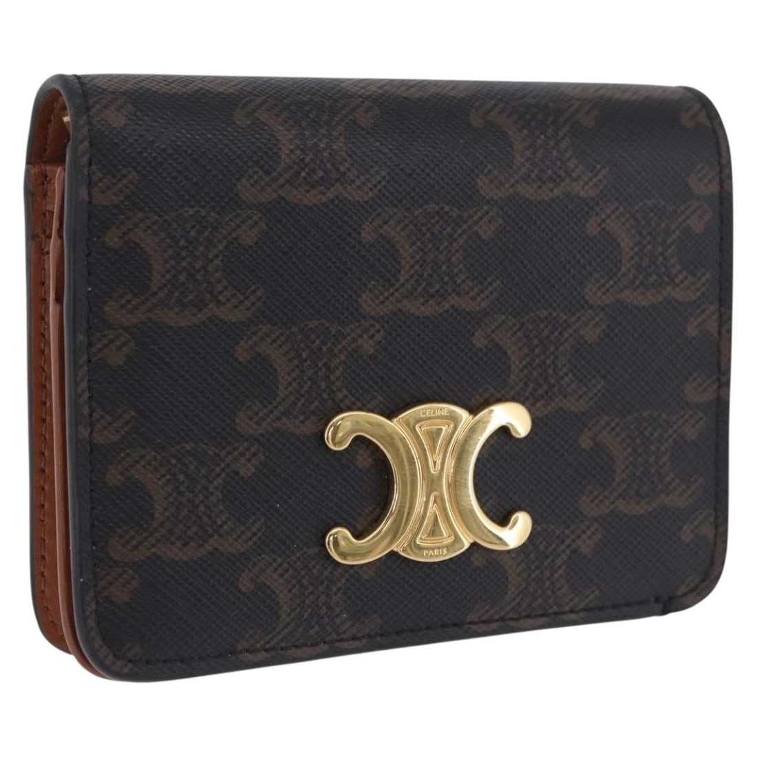 CELINE Triomphe PVC Leather Wallet Gold and Dark Brown (1 of 18)